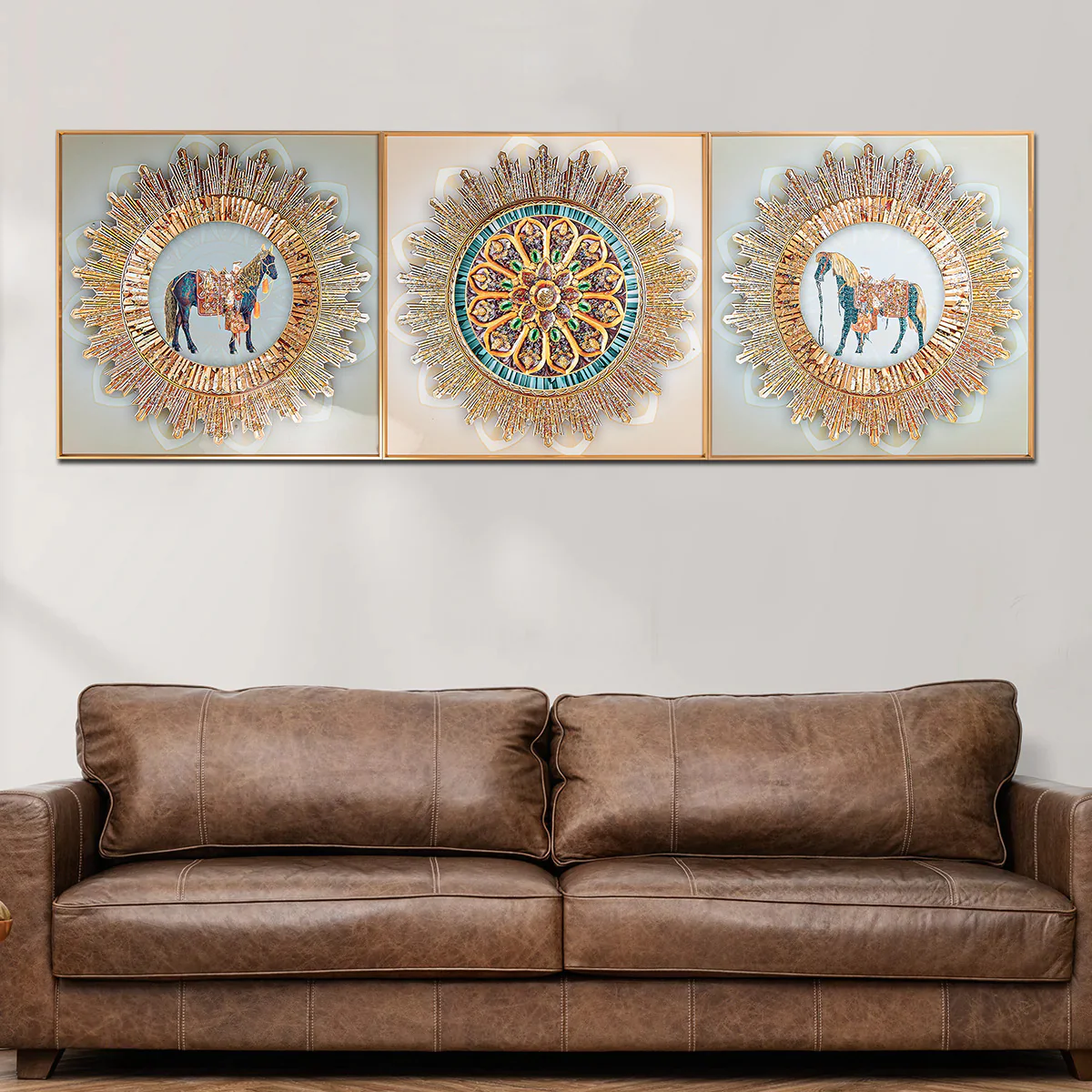 A Horse's Grace Crystal Glass Painting - Set of 3