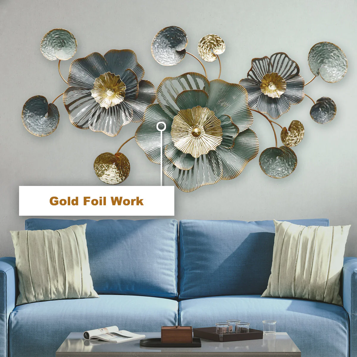 Aquatic Tranquility Metal Art Wall Decoration - Gold Foil Work - Image 4