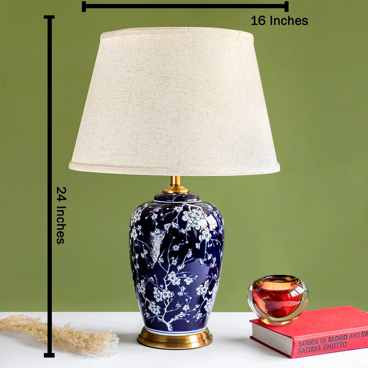 Bloomington Floral Pattern Ceramic & Stainless Steel Table Lamp - Image 3