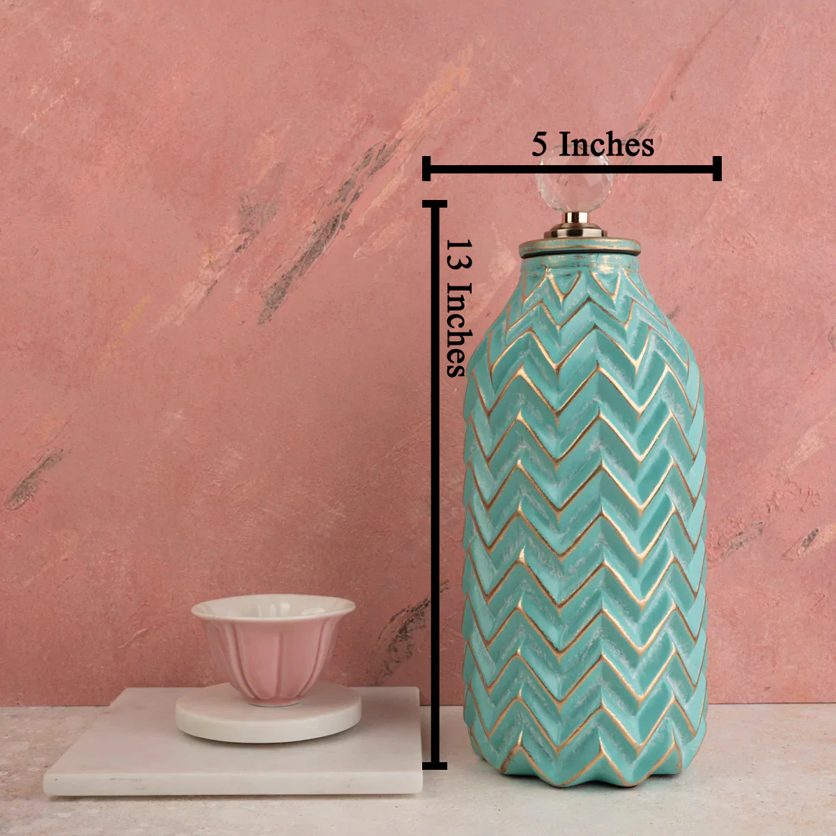 Charismatic Chevron Ceramic Decorative Vase And Showpiece Set - Big - Image 3