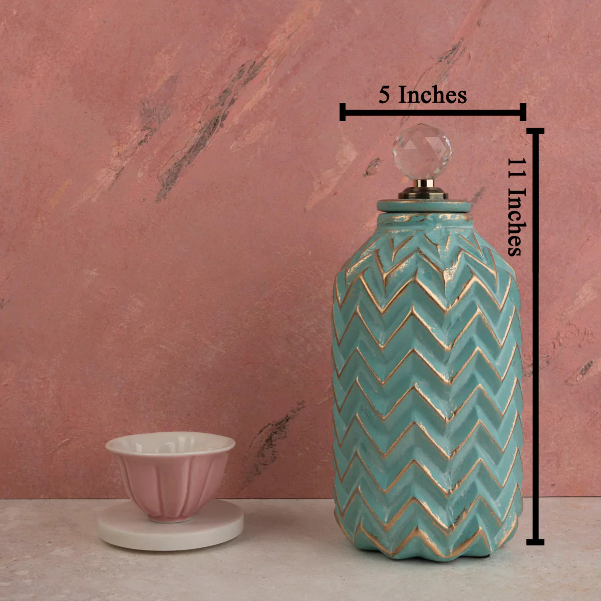 Charismatic Chevron Ceramic Decorative Vase And Showpiece Set - Medium - Image 3