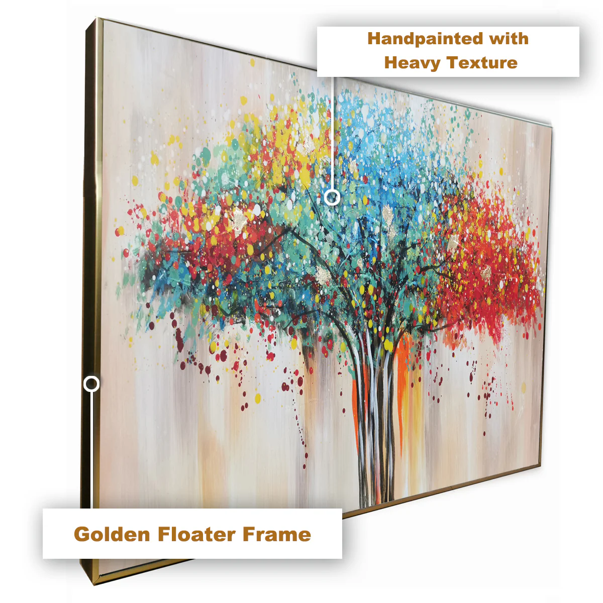 Colourful Graphic Tree Hand Wall Painting For Home (Comes With an Outer Floater Frame) (56 x 28 Inches) - Image 3