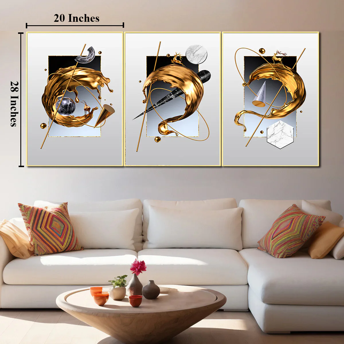 Contemporary Baroque Framed Canvas Print For Wall Decoration at Home - Set of 3 - Image 2
