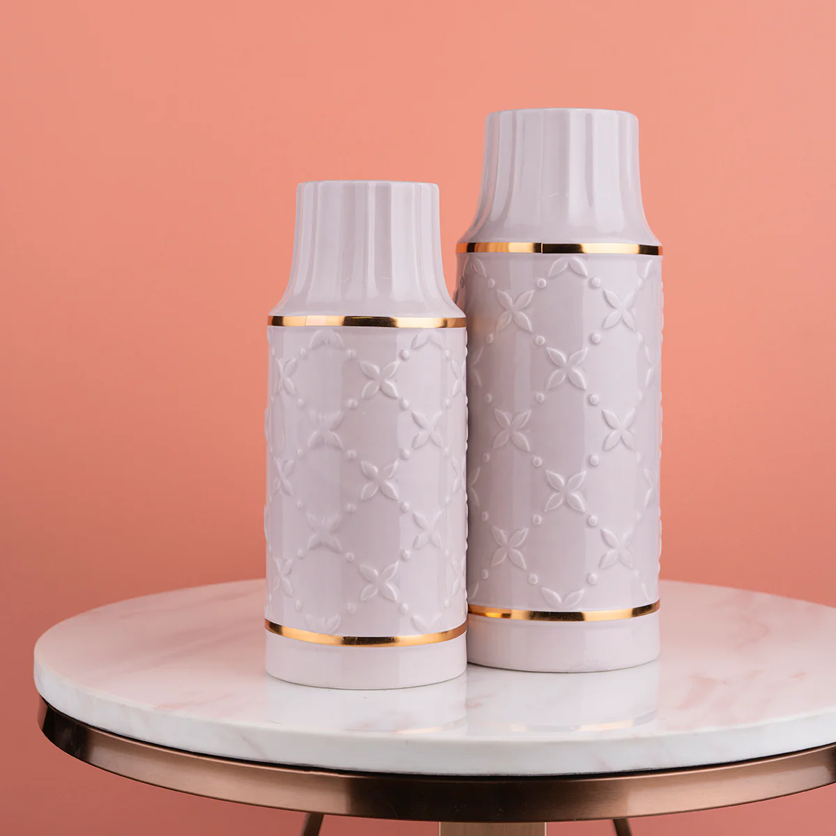 The Glasgow Plaid Decorative Ceramic Vase Set of 2 - Pink - Image 3