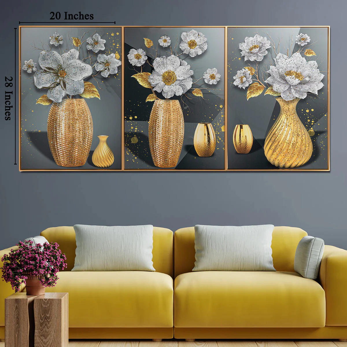 Divine Floral Dimensions Crystal Decorative Colorful Wall Painting for Home Wall - Set of 3 - Image 4
