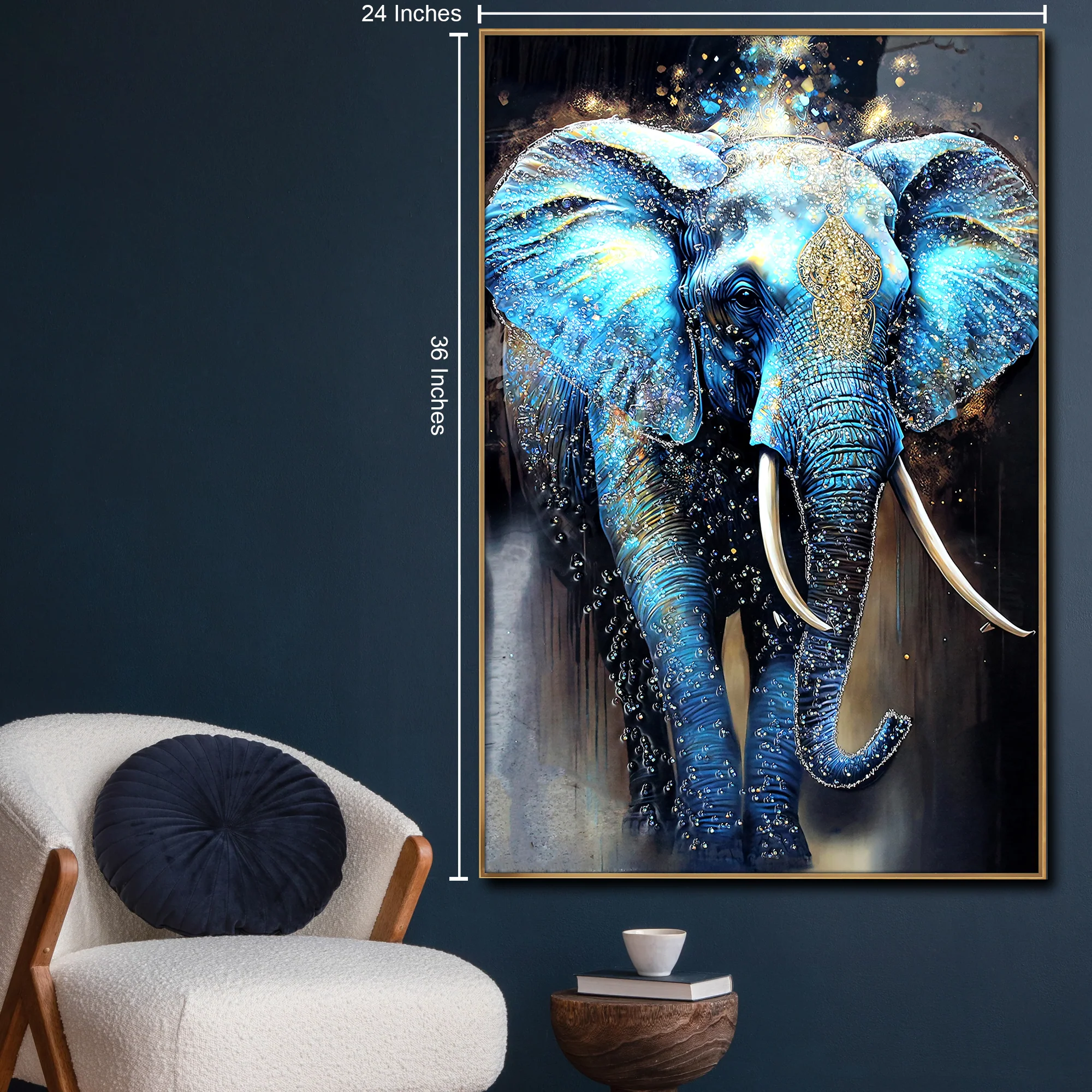 Elephantine Elegance Crystal Glass Wall Paintings For Home - Image 2