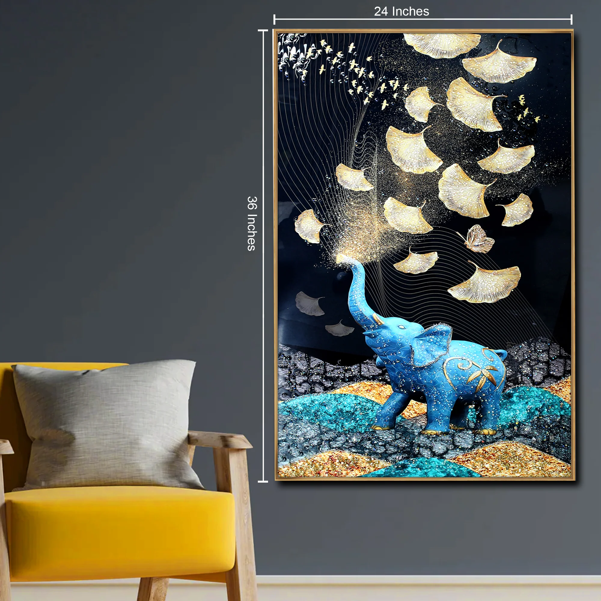 Enchanted Elephant Dreams Crystal Glass Decorative Colorful Wall Painting for Home Wall - Image 2