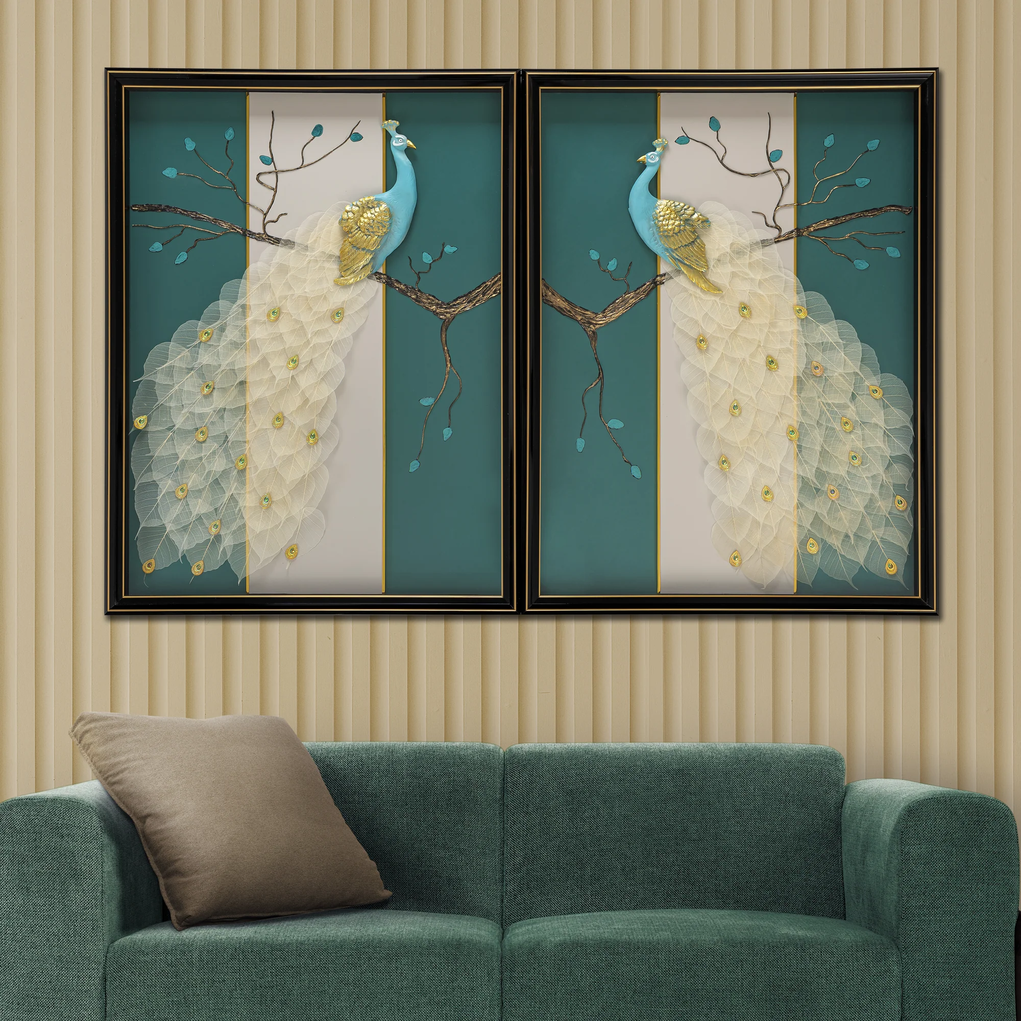 Enchanted Peacock Wall Decoration Showpiece - Pair