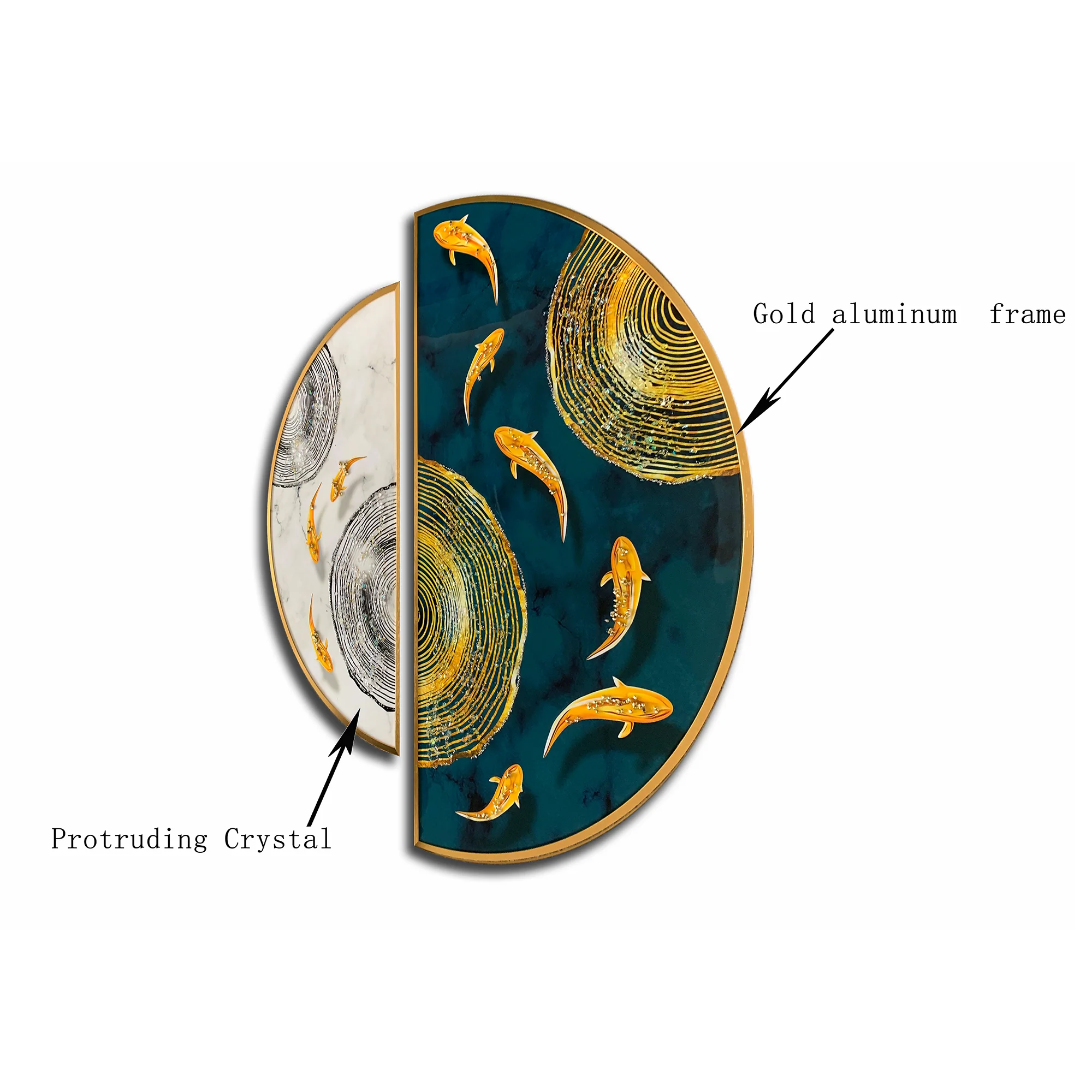 Enchanted Waters A Golden Odyssey Crystal Glass Framed Wall Paintings - Image 3