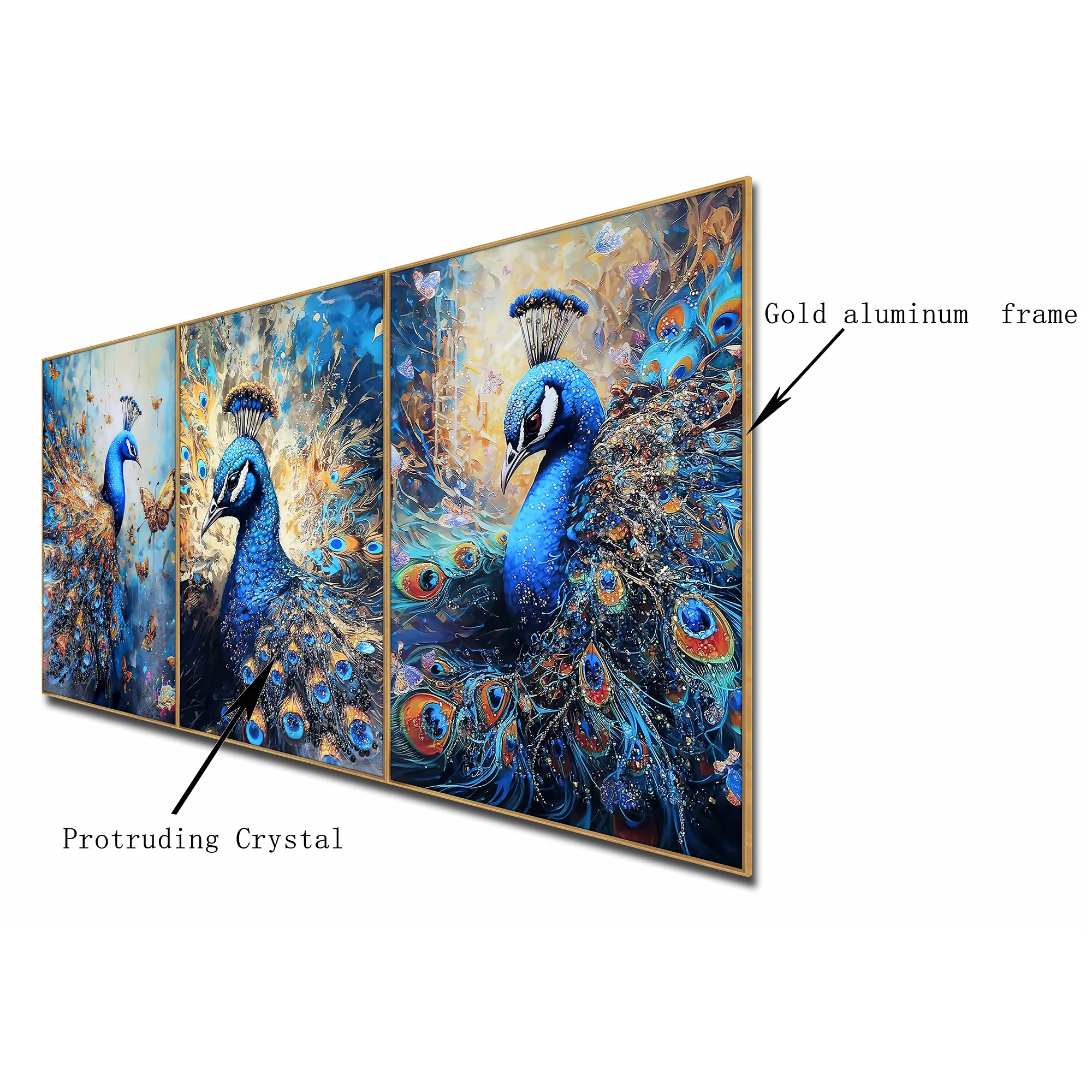 Enchanting Peacock Haven Crystal Glass Painting - Set Of 3 - Image 3