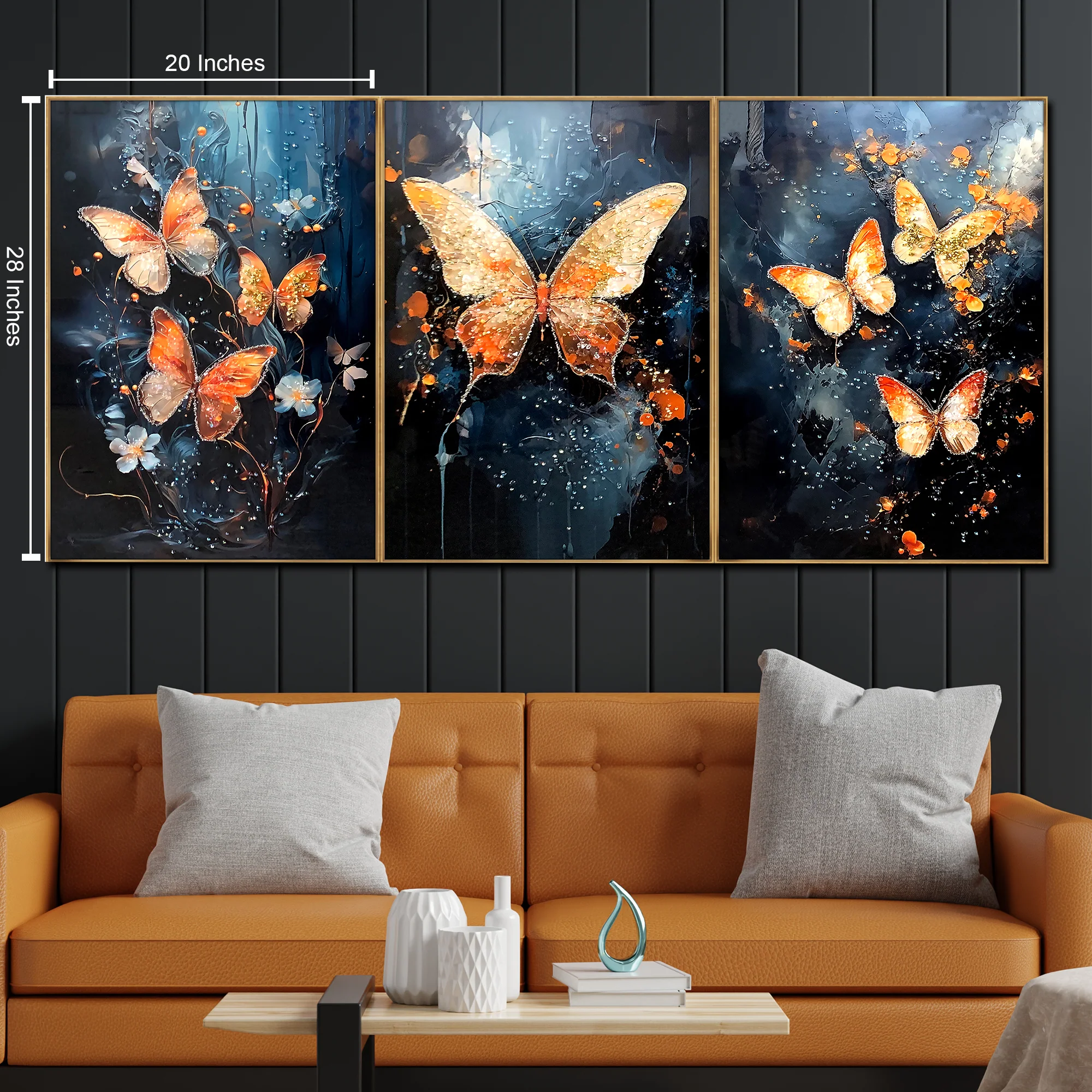 Ethereal Butterfly Wings Crystal Glass Online paintings - Set Of 3 - Image 2