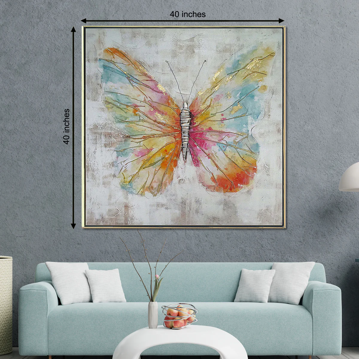 Float like a Butterfly 100% Hand Wall Painting For Home (outer Floater Frame ) (40 x 40 Inches) - Image 2