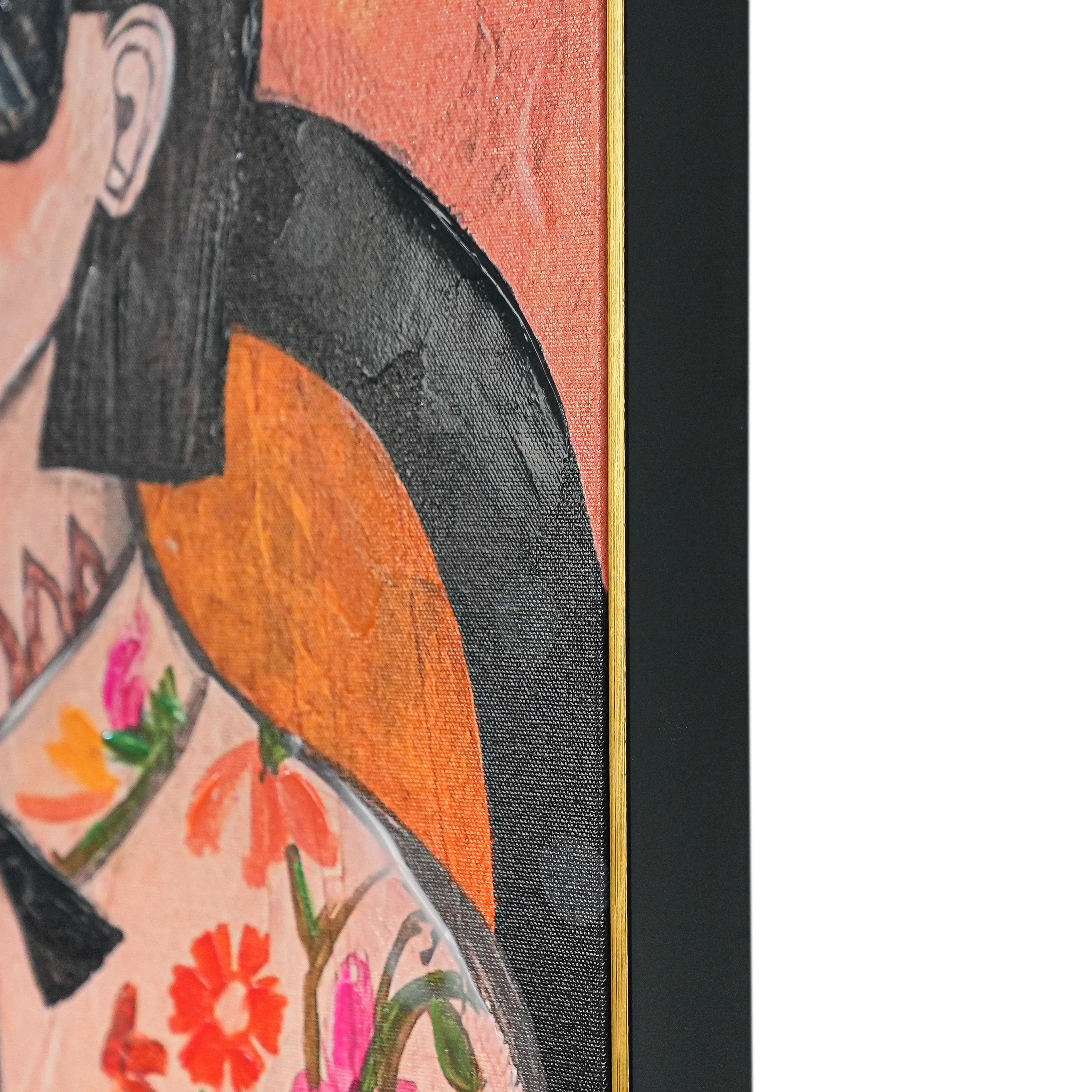 Floral & Feline Fashionistas by Mercedes Lagunas 100% Hand Painted Wall Painting (With Outer Floater Frame frame) ( 39 x 39 Inches ) - Image 8