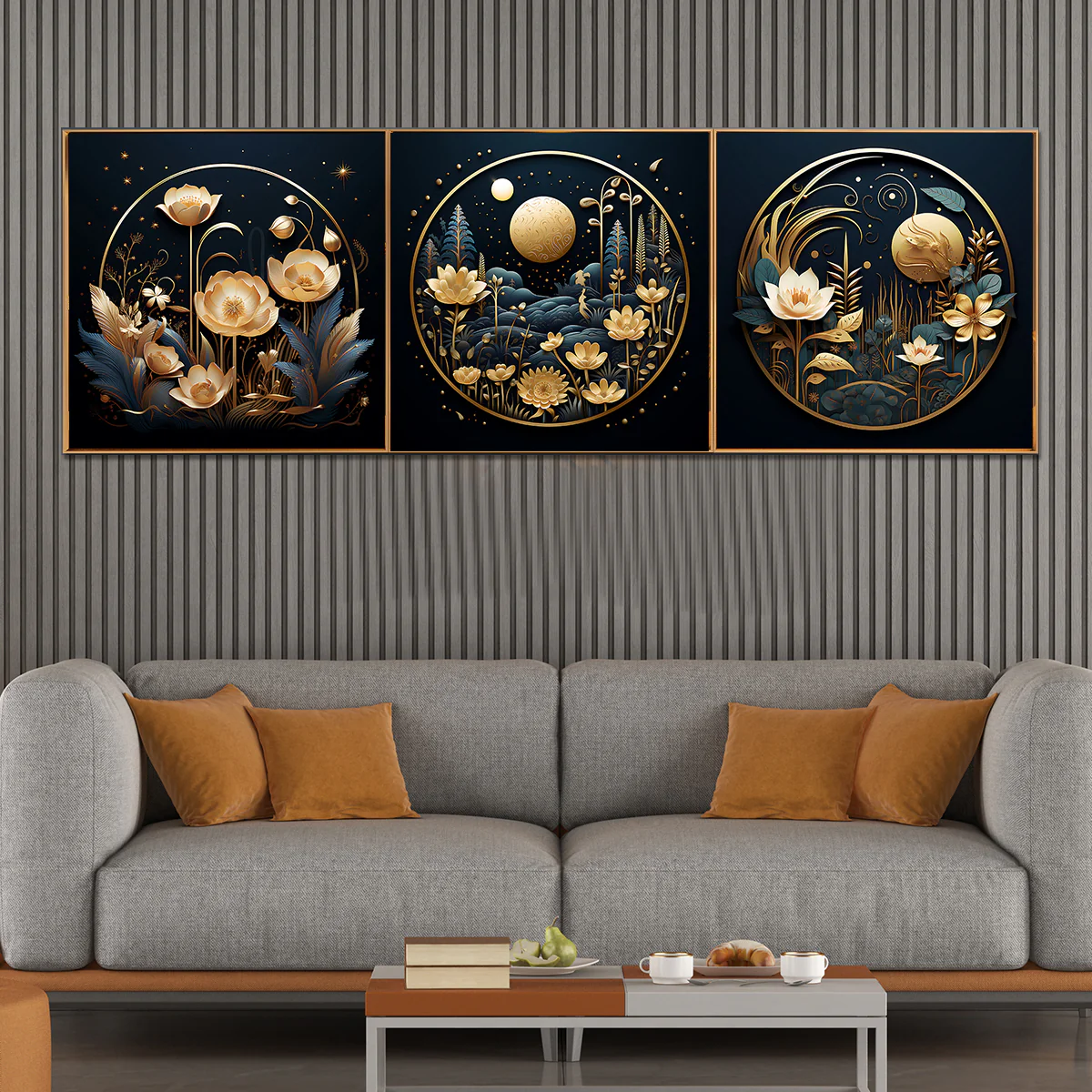 Floral Nightscapes Canvas painting for Home - Set Of 3