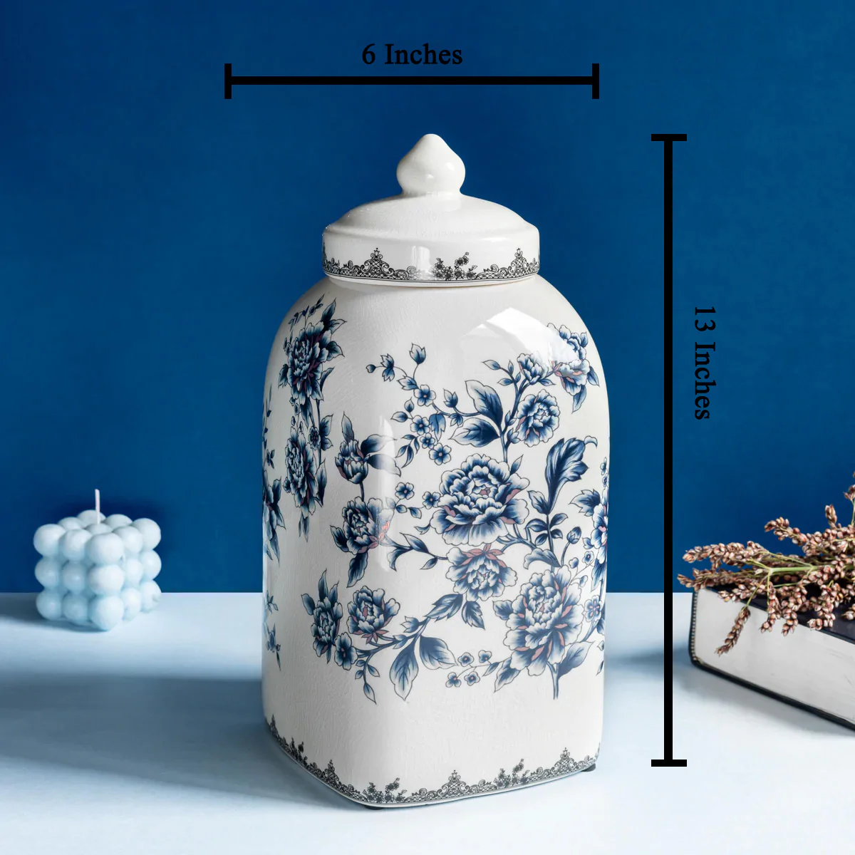 Floral Romance Ceramic Jar - Big (Blue) - Image 2