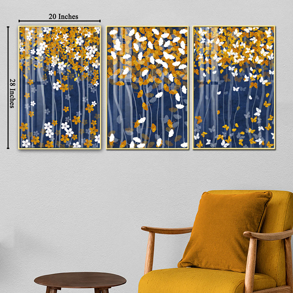 Gilded Blues Abstract Framed Canvas paintings - Set of 3 - Image 2