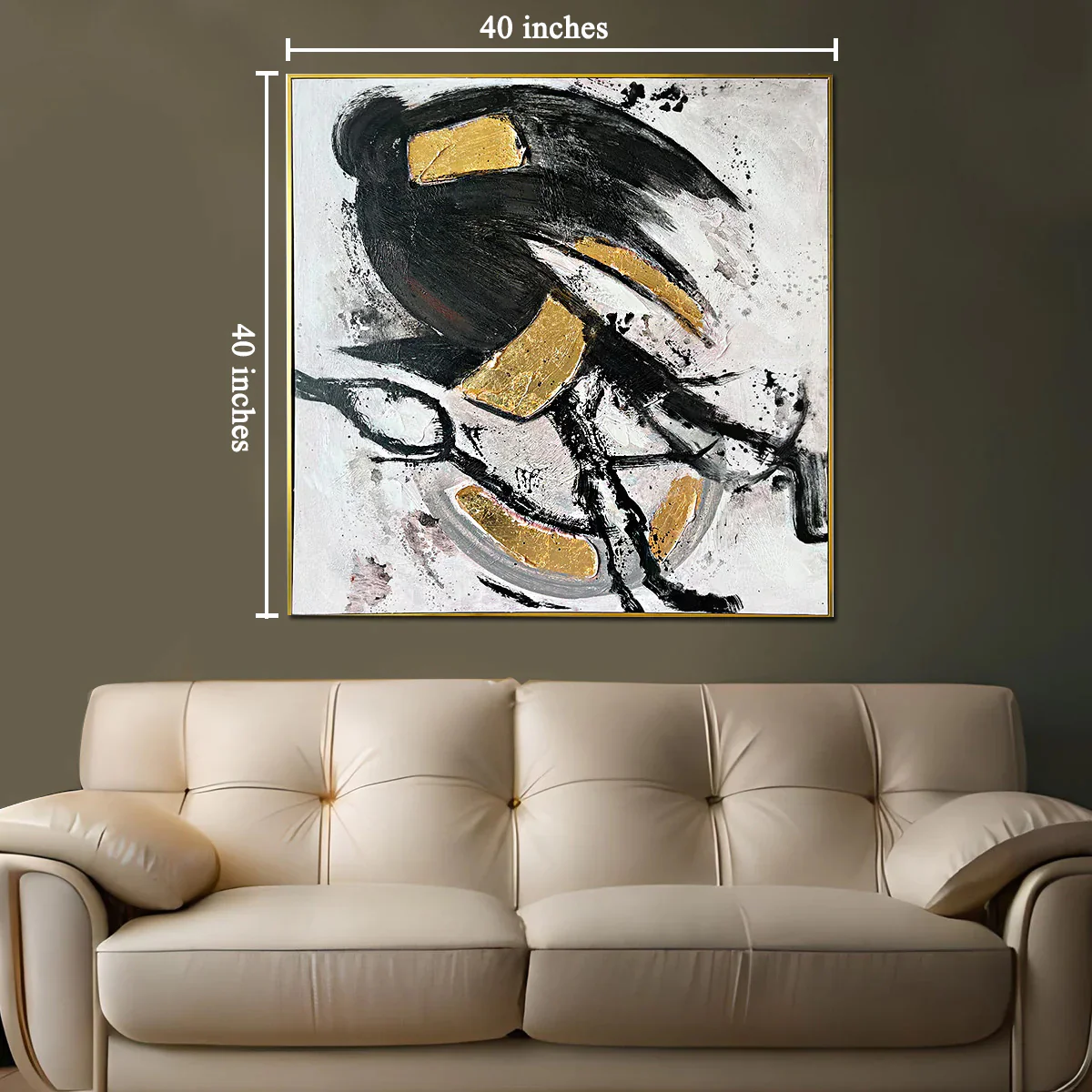 Golden Abstract Modern 100% Hand Painted Decorative Wall Painting Art (40 x 40 Inches) - Image 2