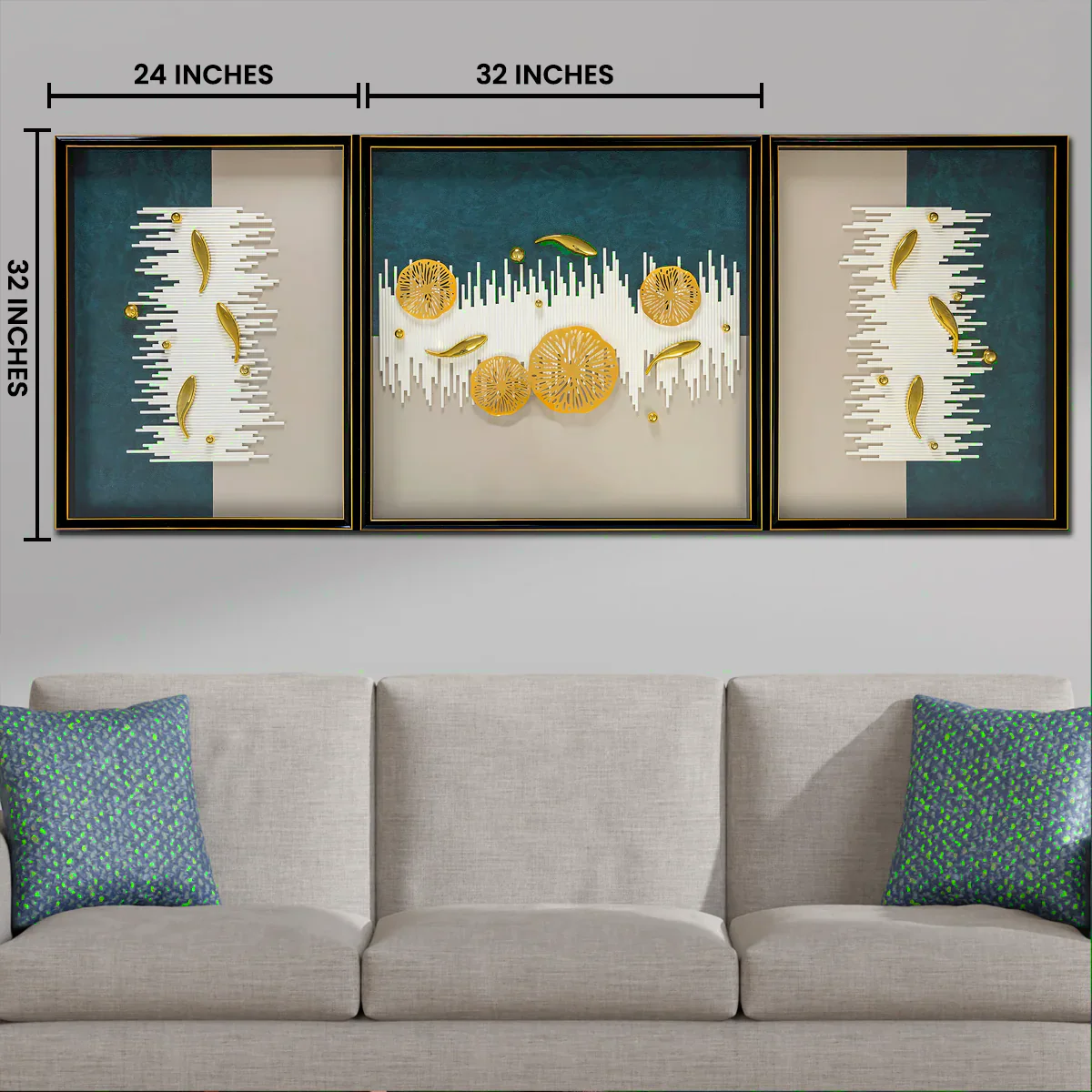 Golden Aquatic Symphony Wall Decoration Shadow box - Set of 3 - Image 3