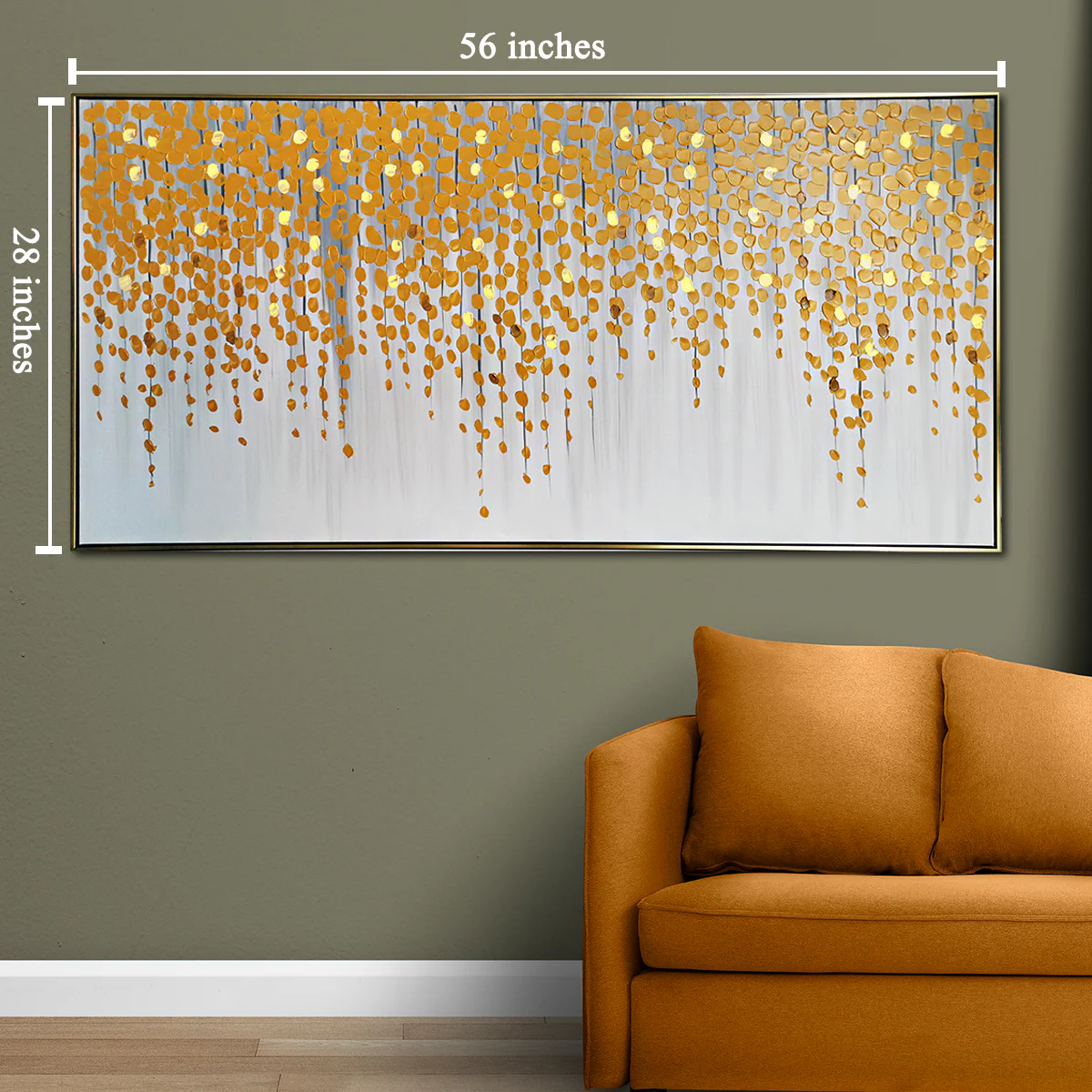 Golden Blossom 100% Hand Painted Wall Painting (With outer Floater Frame) - Image 3