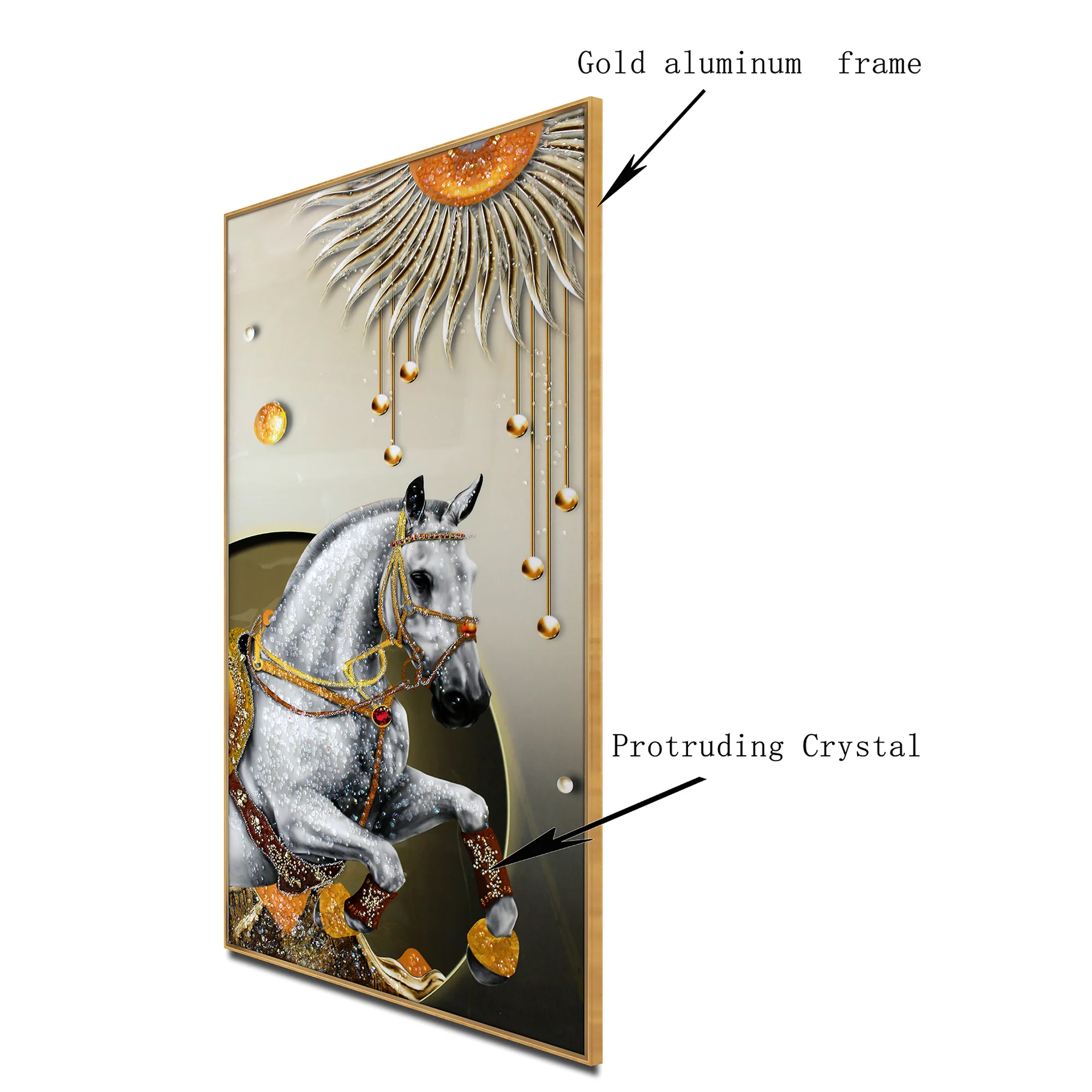 Golden Equine Elegance Crystal Glass Wall Decor Paintings for Home & Wall Decoration items - Image 3