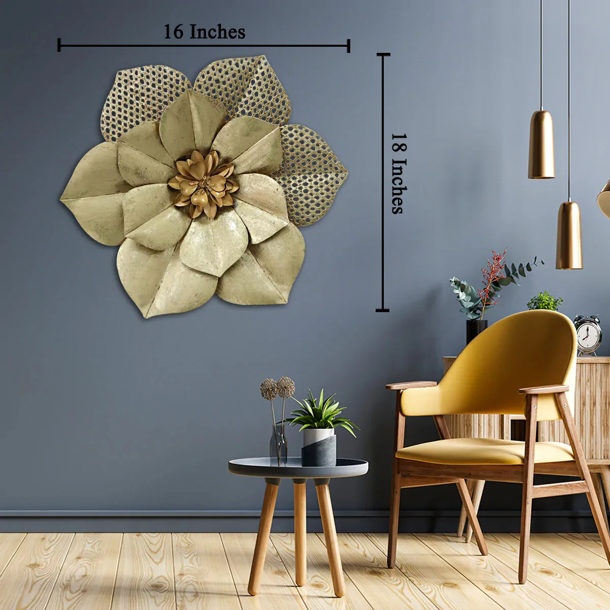 Golden Extravagance Floral Delight Metal Wall Art Panel - Image 2