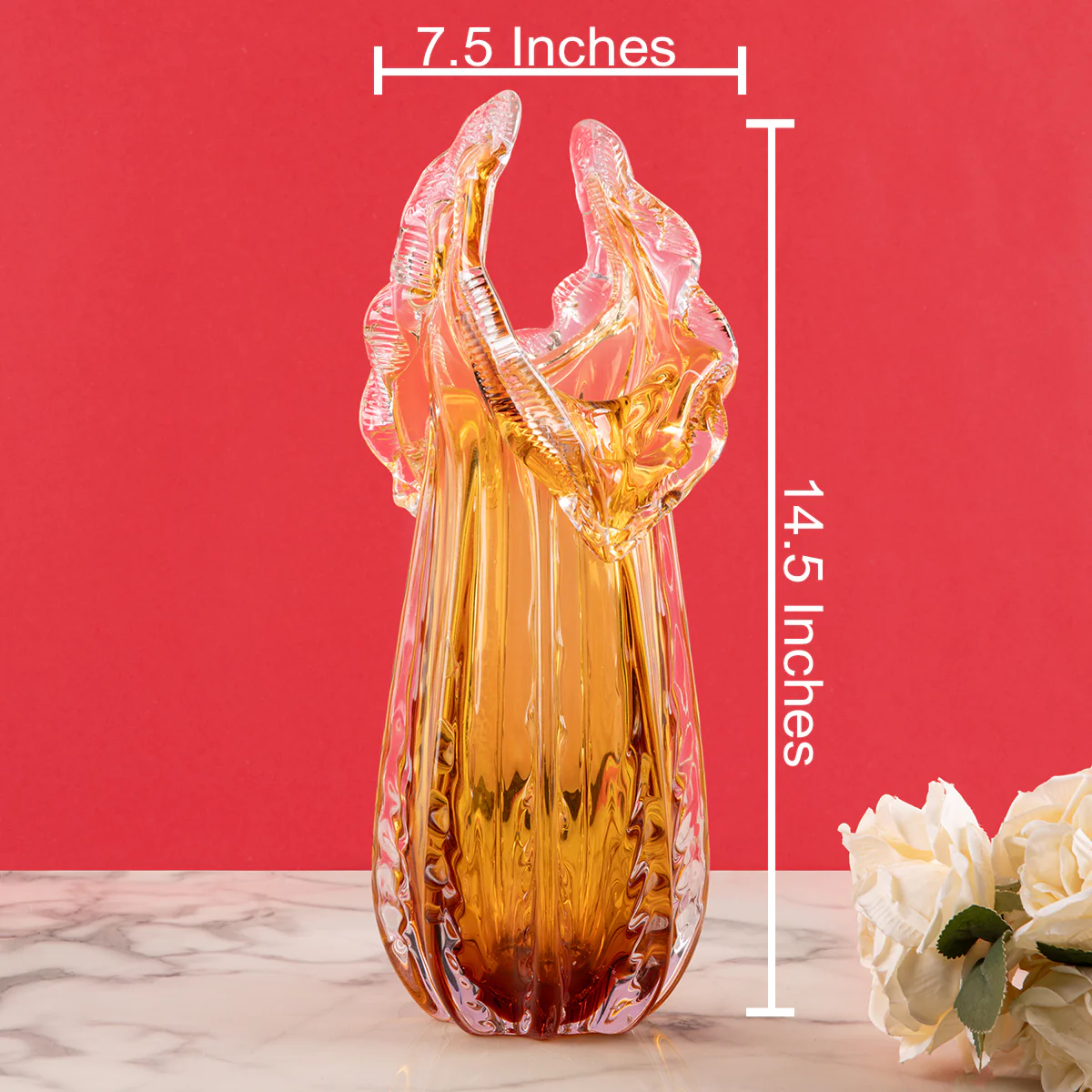 Golden Flame Handblown Glass Vase and Decorative Showpiece - Image 2