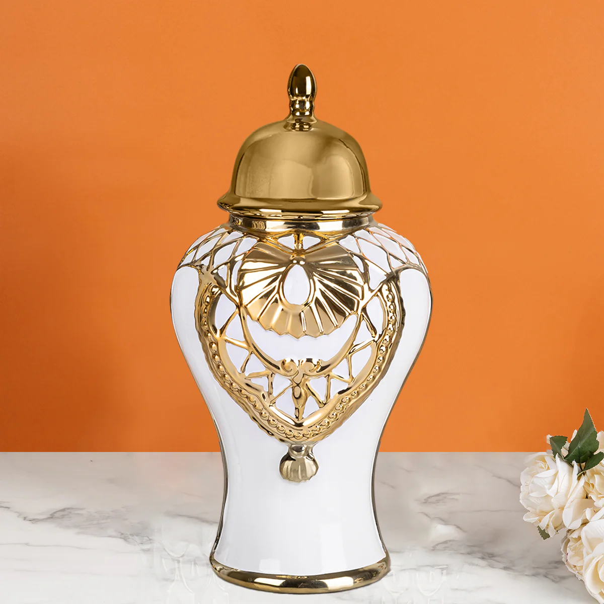Golden Garland Decorative Ceramic Vase & Home Decoration Items - Medium