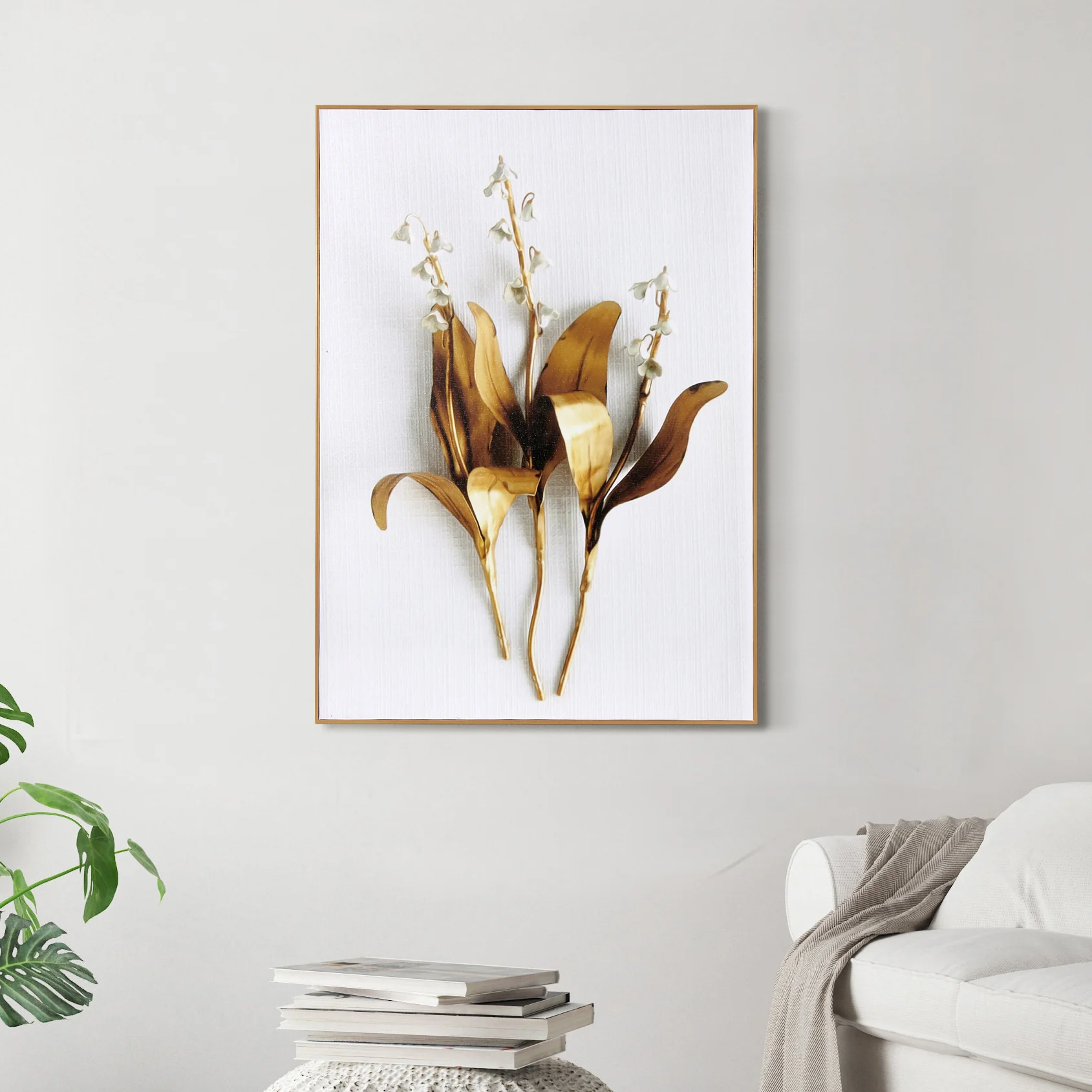 Printed Golden Leaves Framed Canvas Print - Image 4
