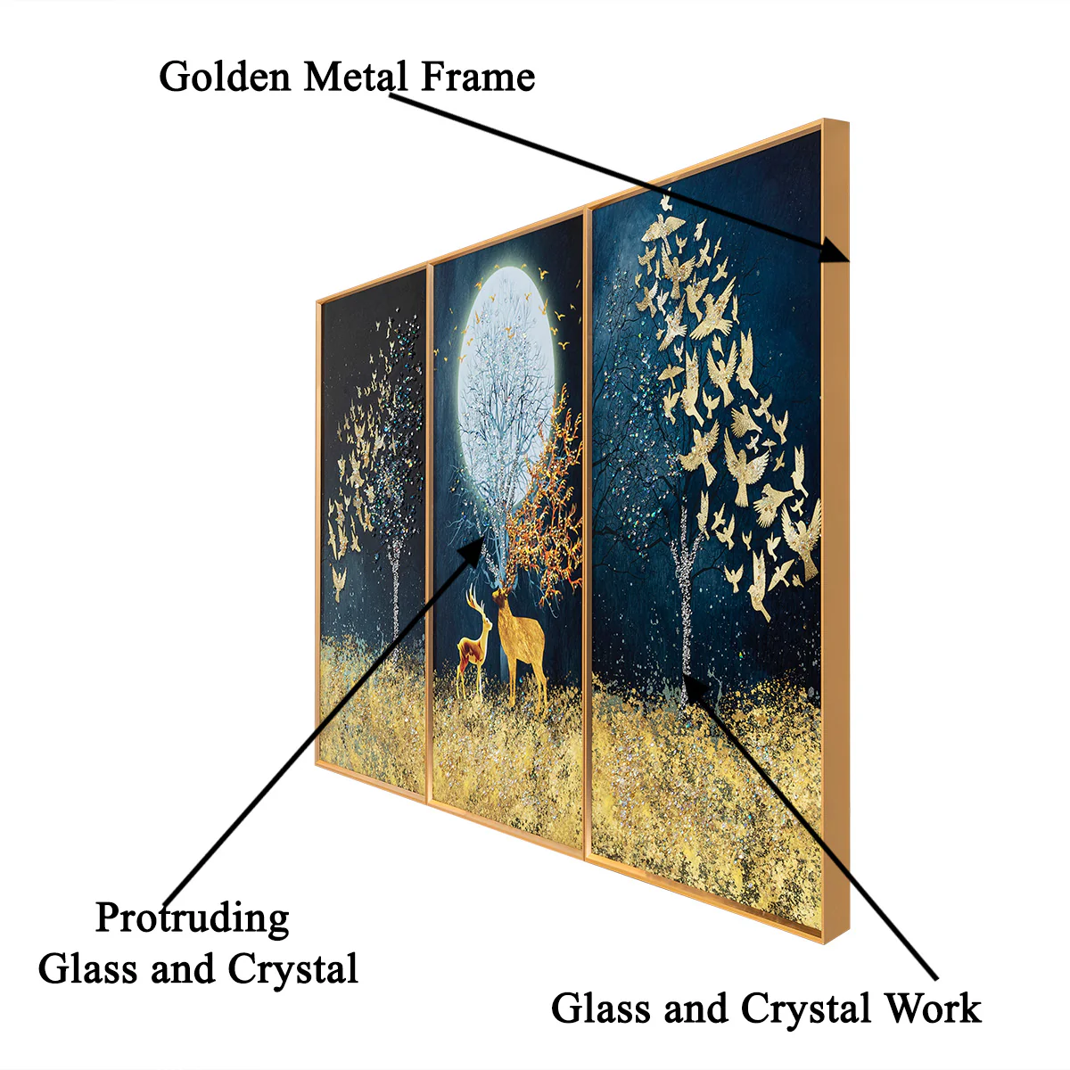 Golden Majesty Crystal Glass Painting - Set of 3 - Image 2