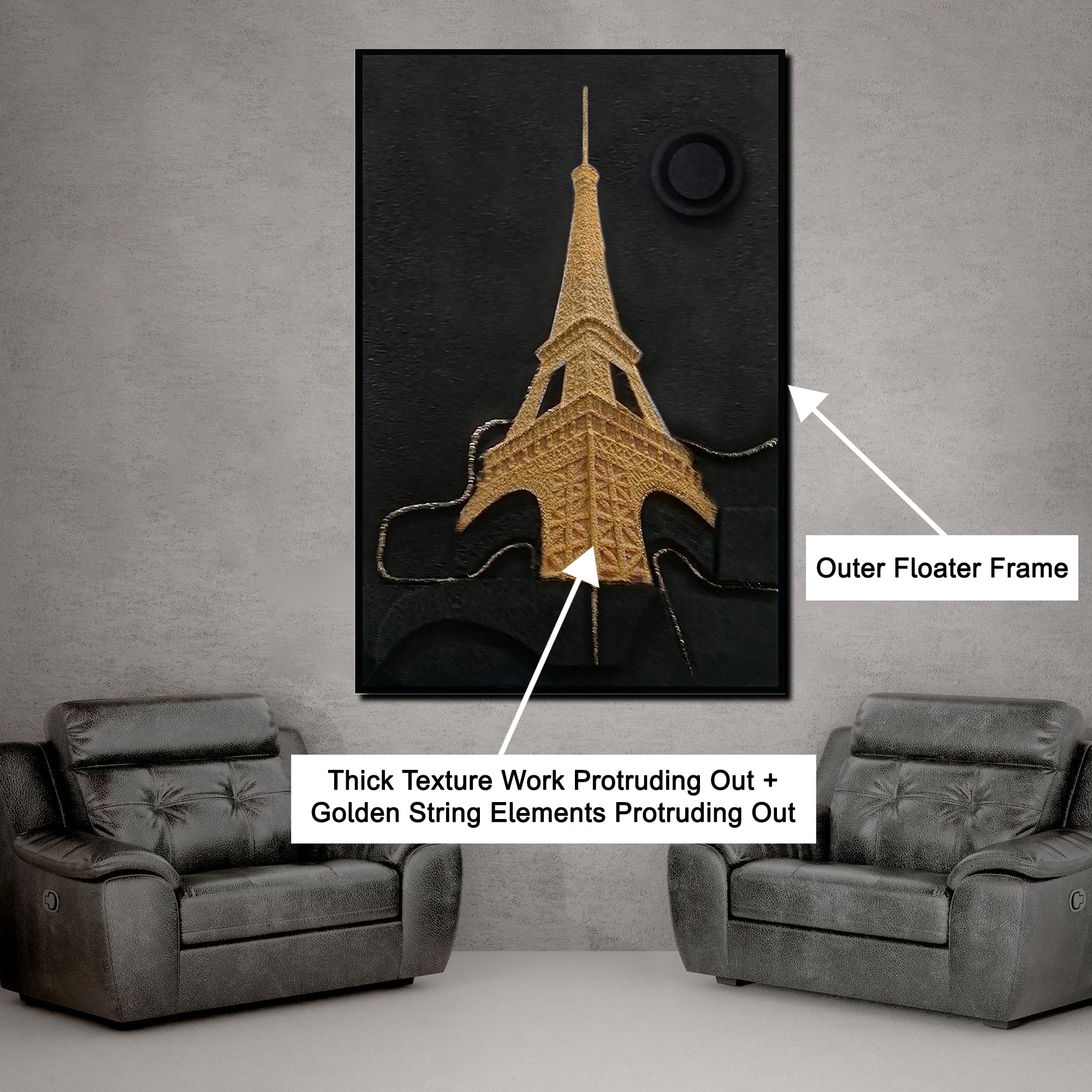 Golden Paris Nights Modern Wall Art ( 32 x 47 Inches ) - Image 3