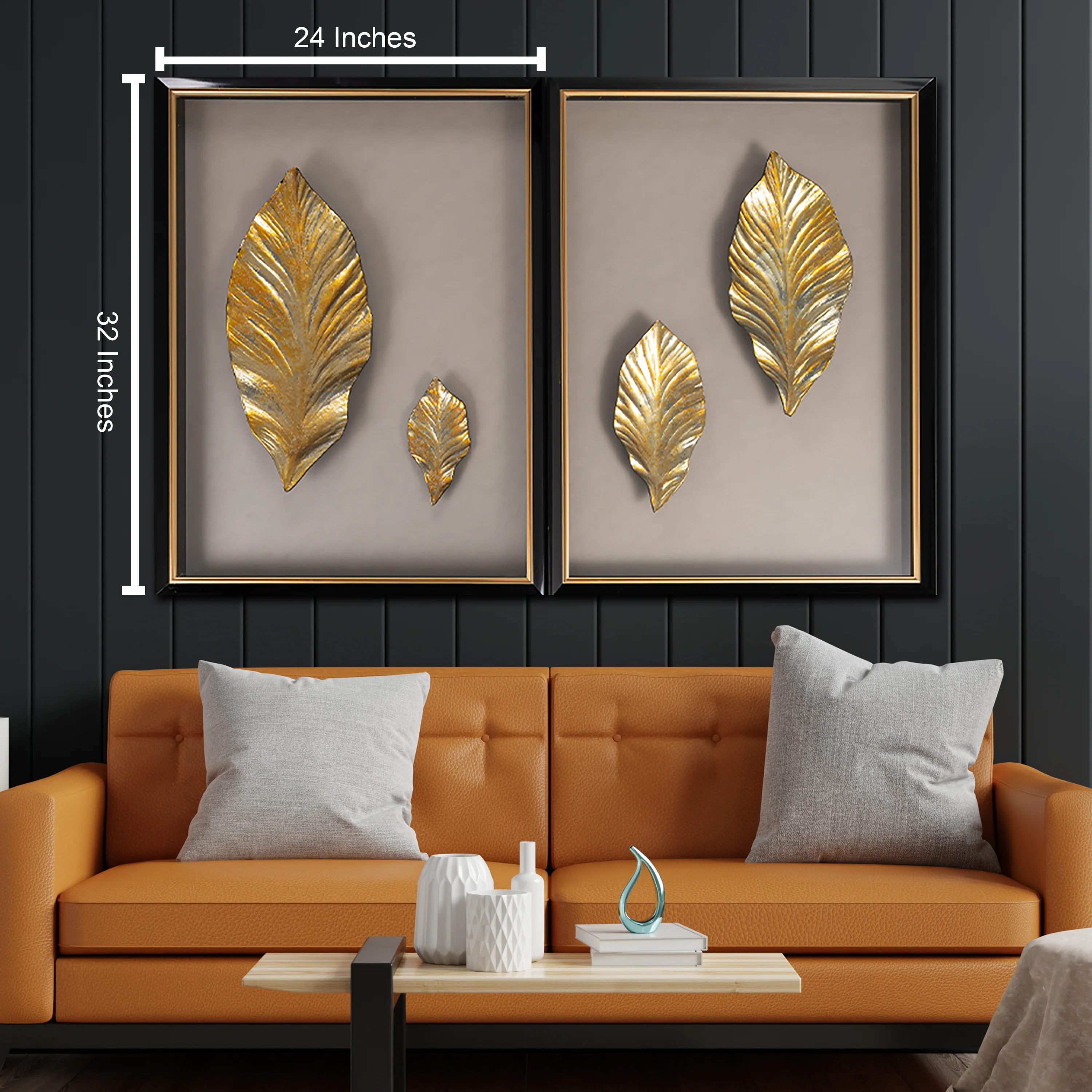 Golden Plume Delight Decoration Shadow Box - Pair - Image 2