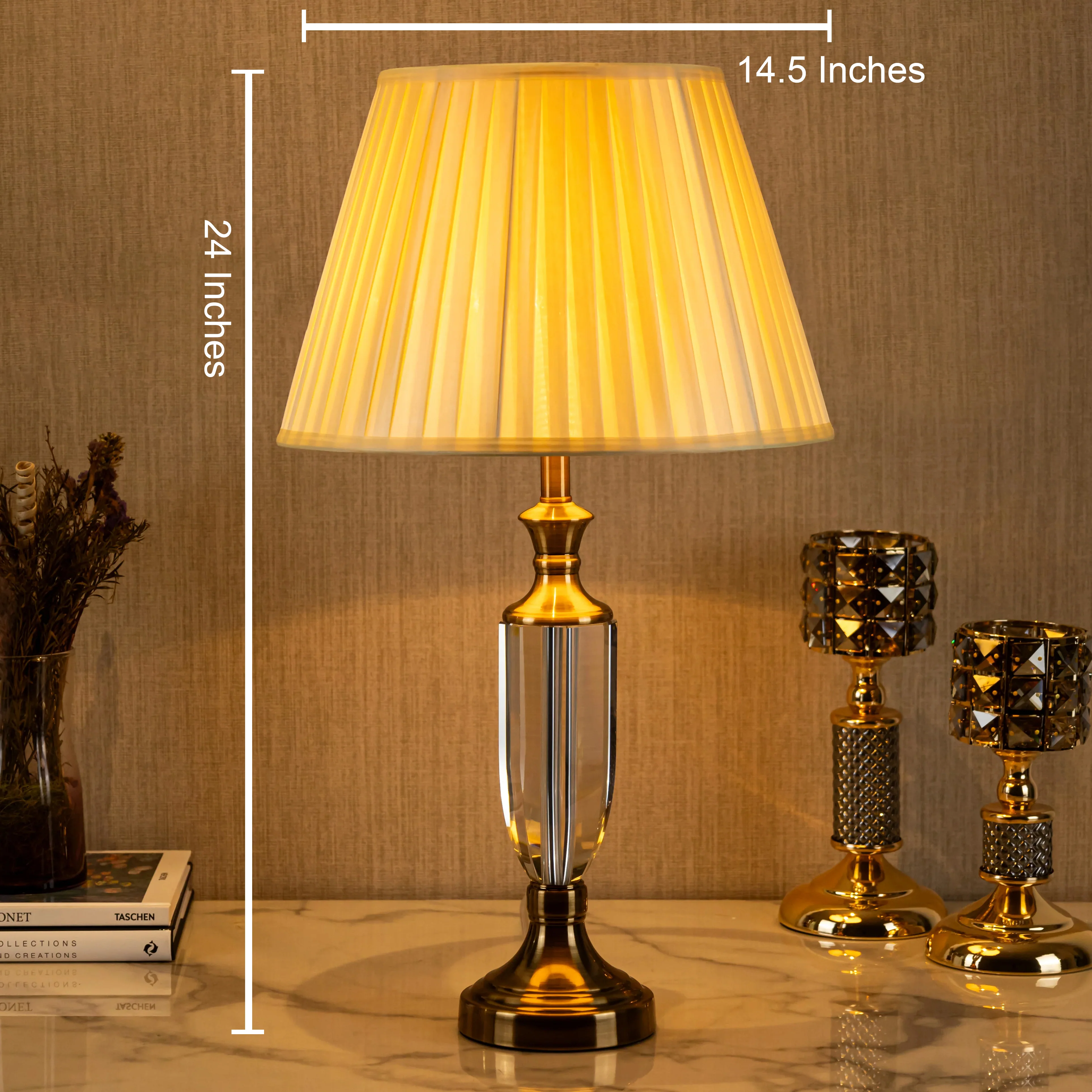 Granada Decorative Base Stainless Steel Crystal Lamp with Shade - Image 3