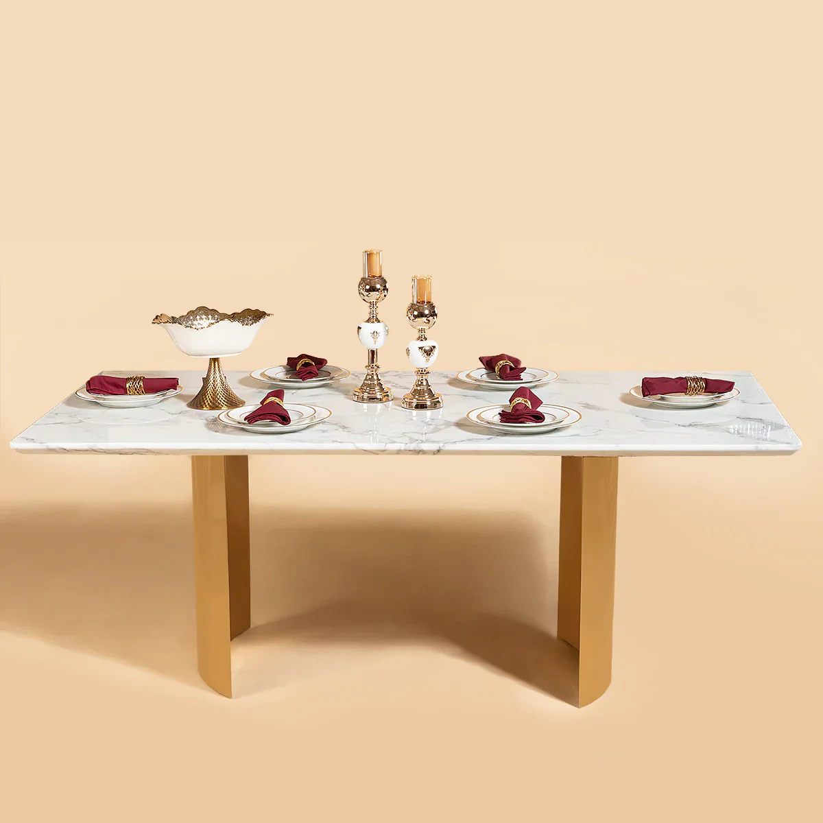 Luminary Junction Dining Table Gold - White Marble Top (Stainless Steel/Delhi Ncr only)