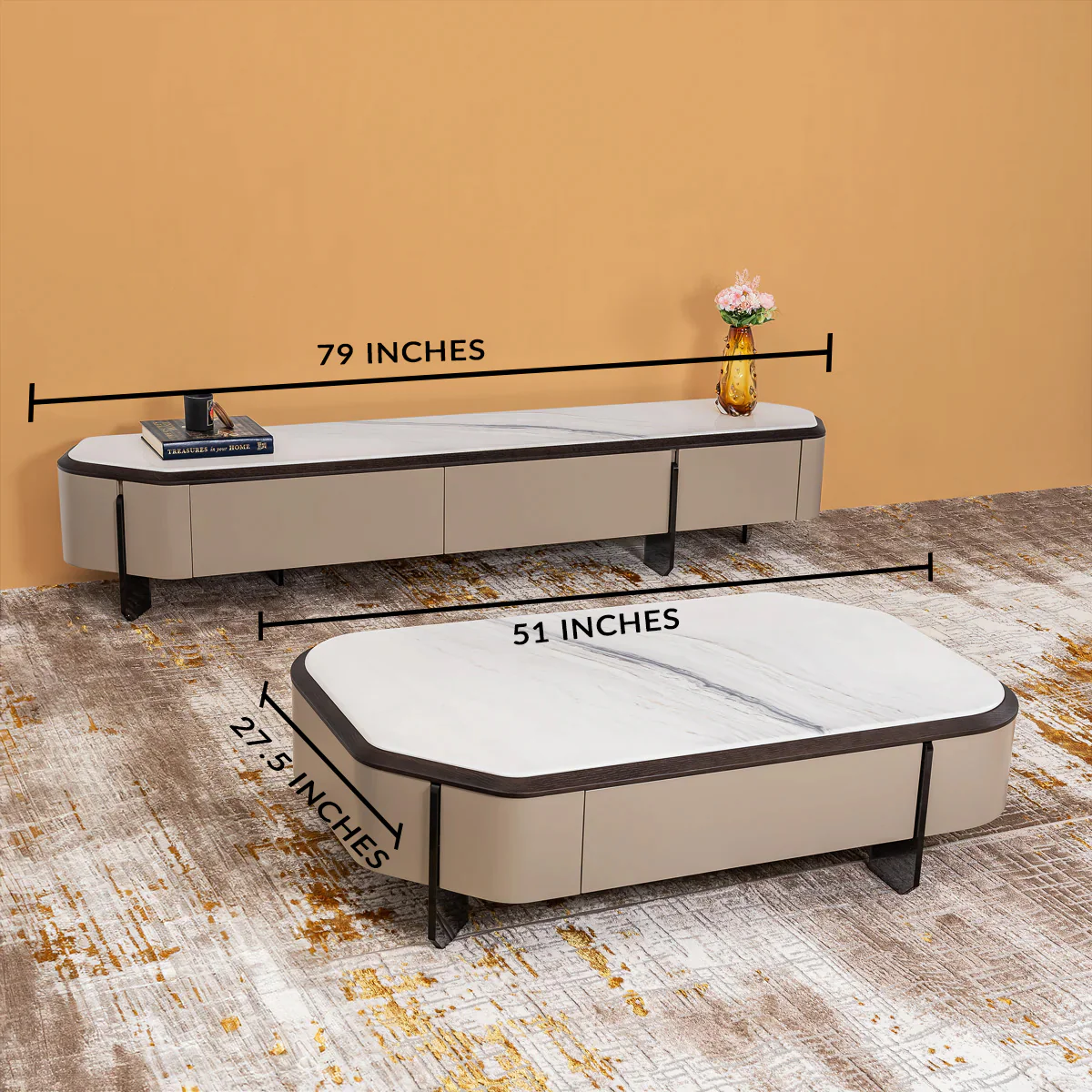 Luxe Feel Wooden Tv runner cabinet & Coffee Table - Set of 2 - Image 2