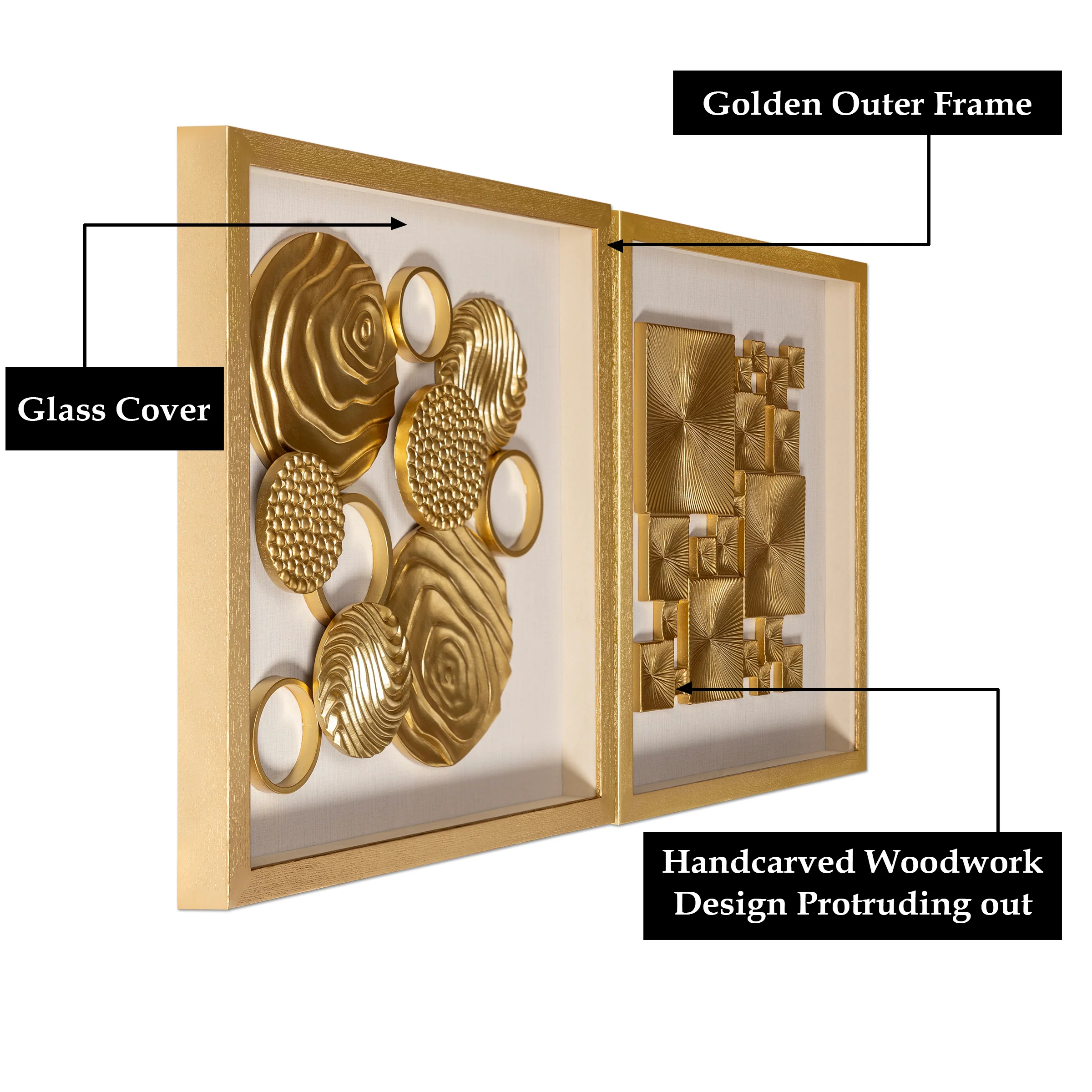 Luxe Geometry & Golden Cosmos Shadow Box for Wall Decoration - Set of 2 - Image 4