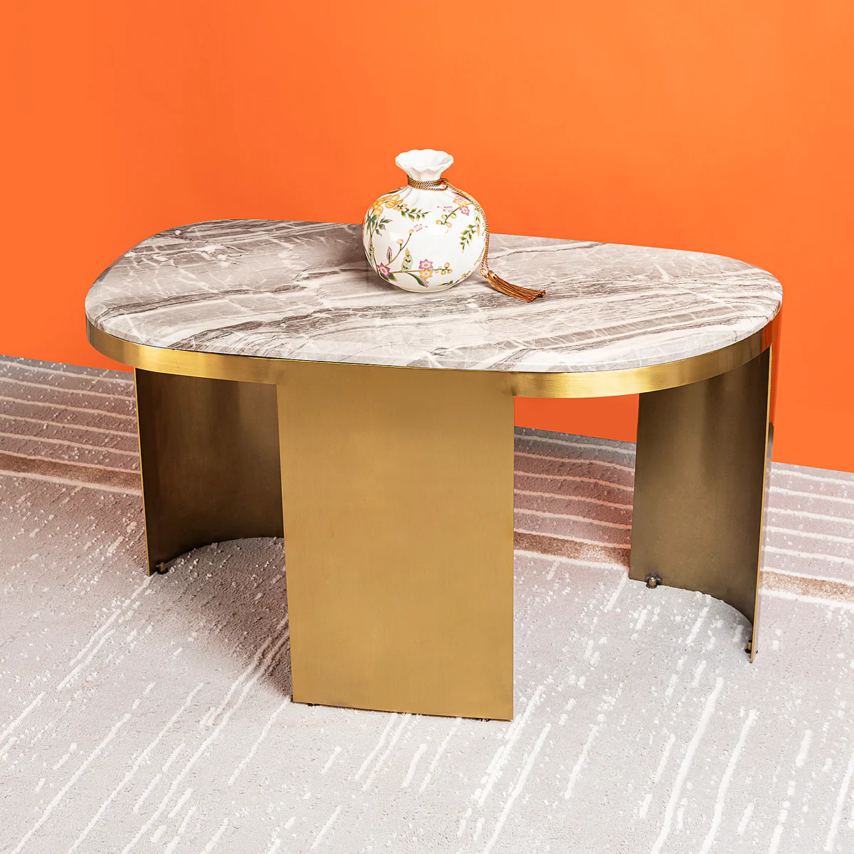 Luxe Lounge Side Table For Living Room (Stainless Steel) - Grey Marble - Image 3