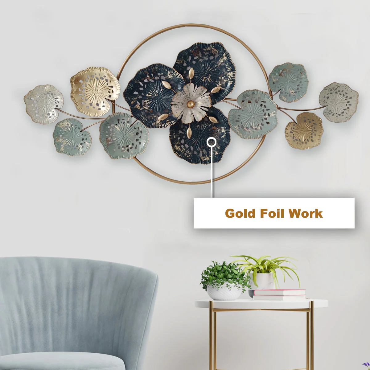 Manila Decorative Floral Bail Metal Art Wall Decoration -  Gold Foil Work - Image 3