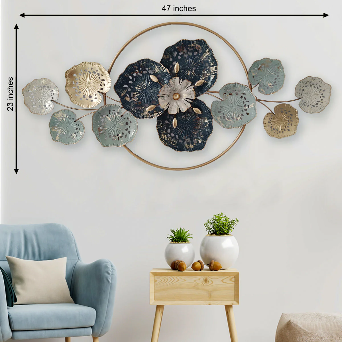 Manila Decorative Floral Bail Metal Art Wall Decoration -  Gold Foil Work - Image 4