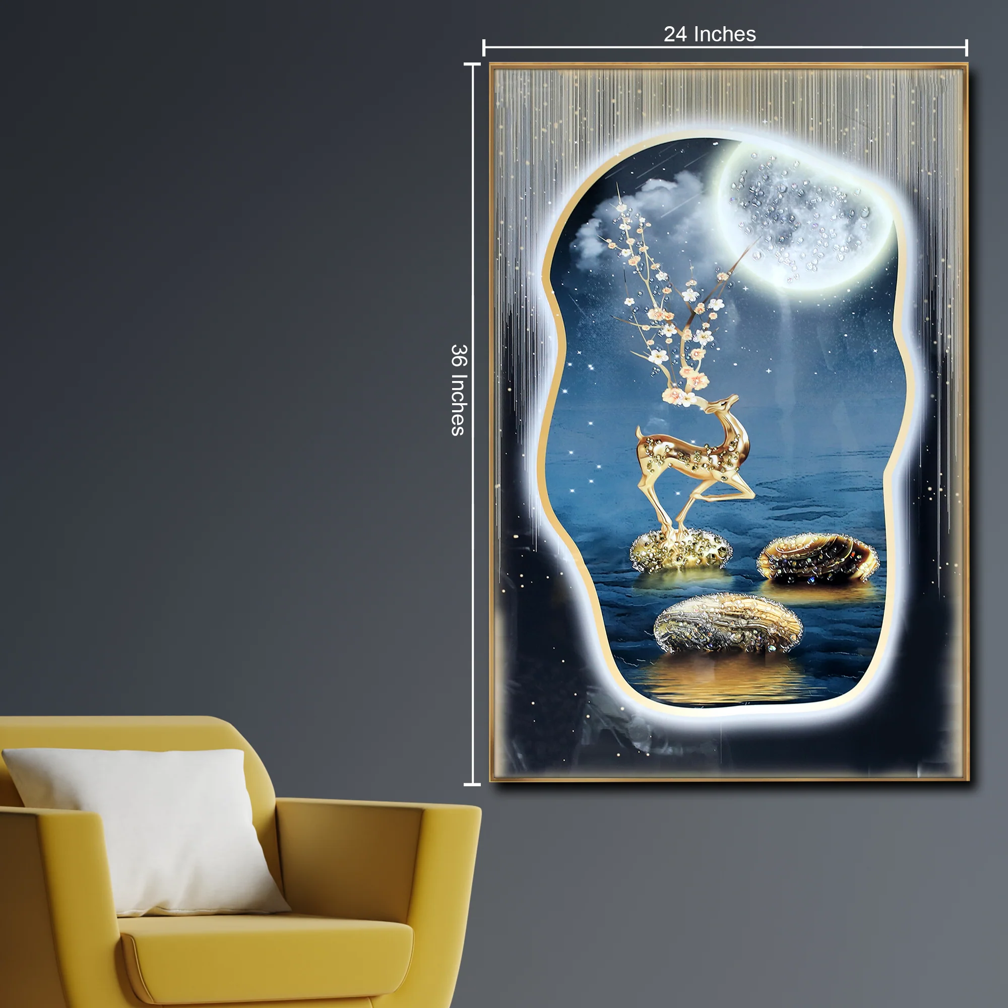 Moonlit Riverside Reverie Crystal Glass Painting - Image 2