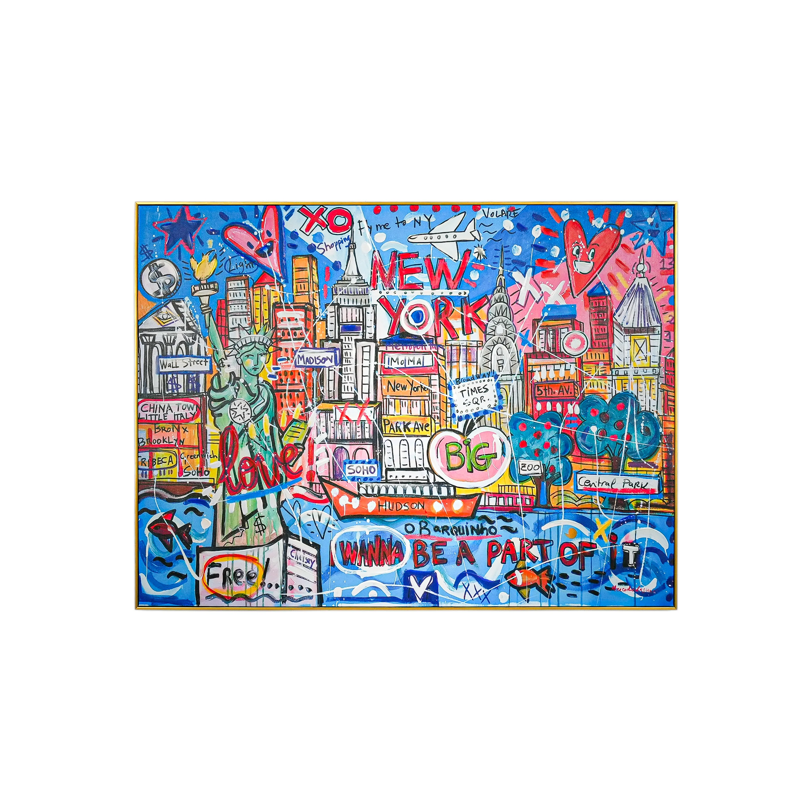 NYC Neon Love: A Vibrant Tribute to Manhattan’s Icons by Mercedes Lagunas 100% Hand Painted Wall Painting (With Outer Floater Frame frame) (35.5 x 47 Inches ) - Image 11