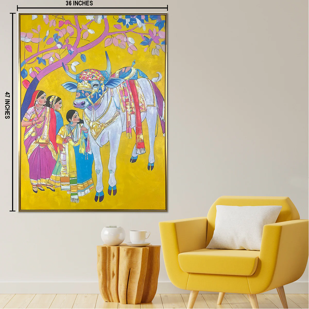 Palki Of Tradition Hand Painted Wall Paintings For Home (With Outer Floater Frame) (47 x 36 Inches) - Image 2