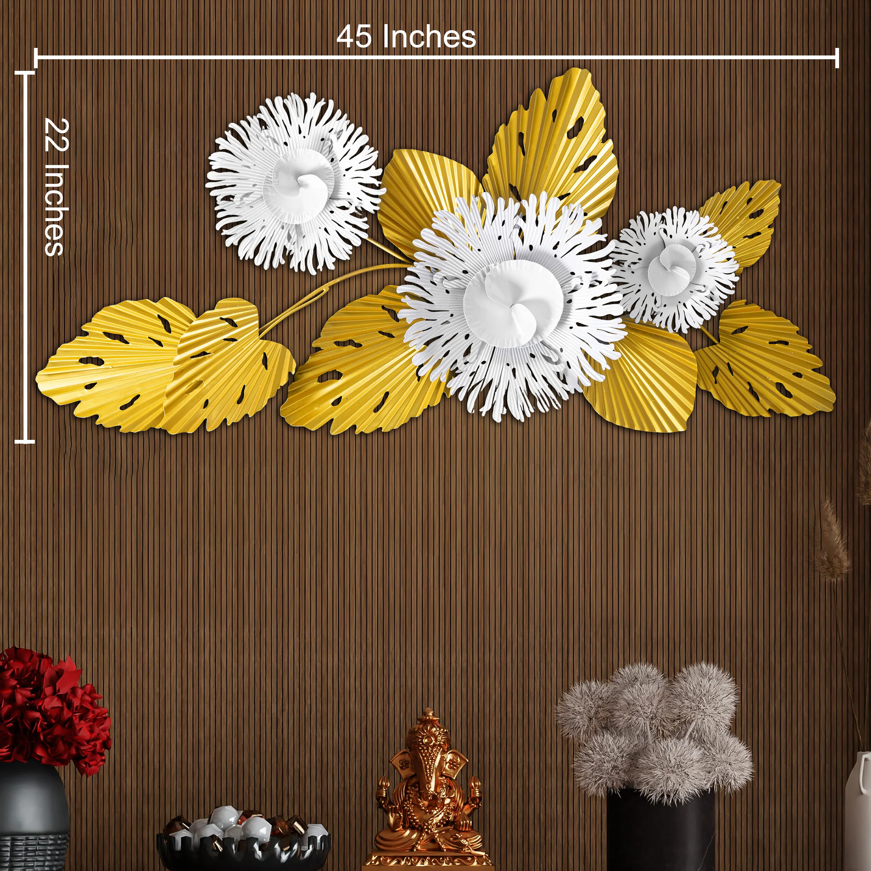 Palmero Floral Arrangment Metal Wall art Panel - Gold - Image 2