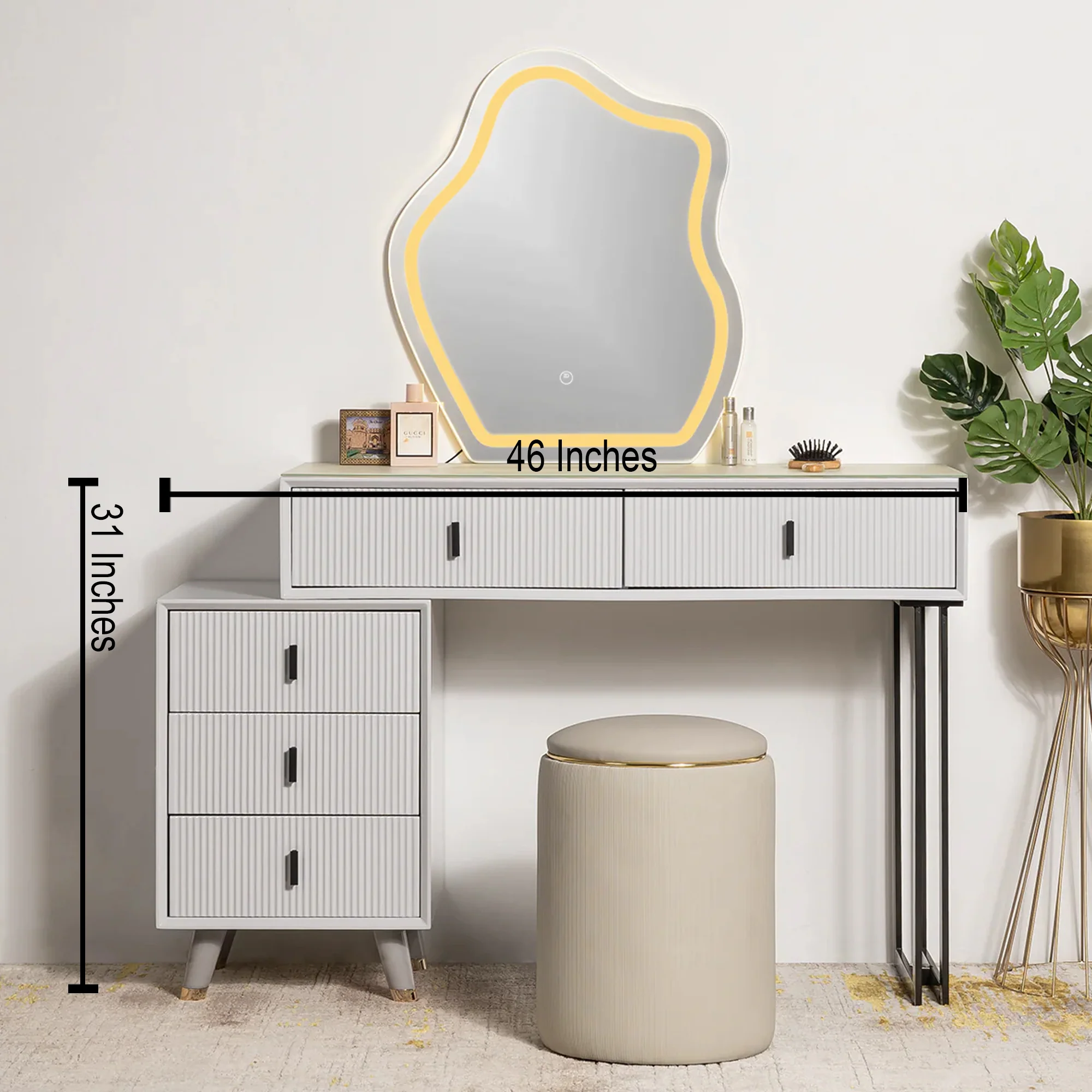 Prismatic Drift Dressing Table & Vanity Set With Mirror & Poof Chair - Image 3