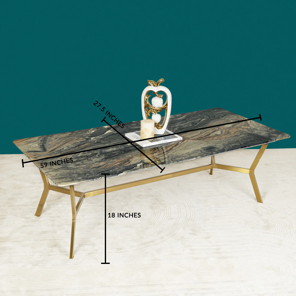 The Roman Rectangular Marble Coffee Table - GOLD (Stainless Steel) (Gray and white Stone) - Image 3