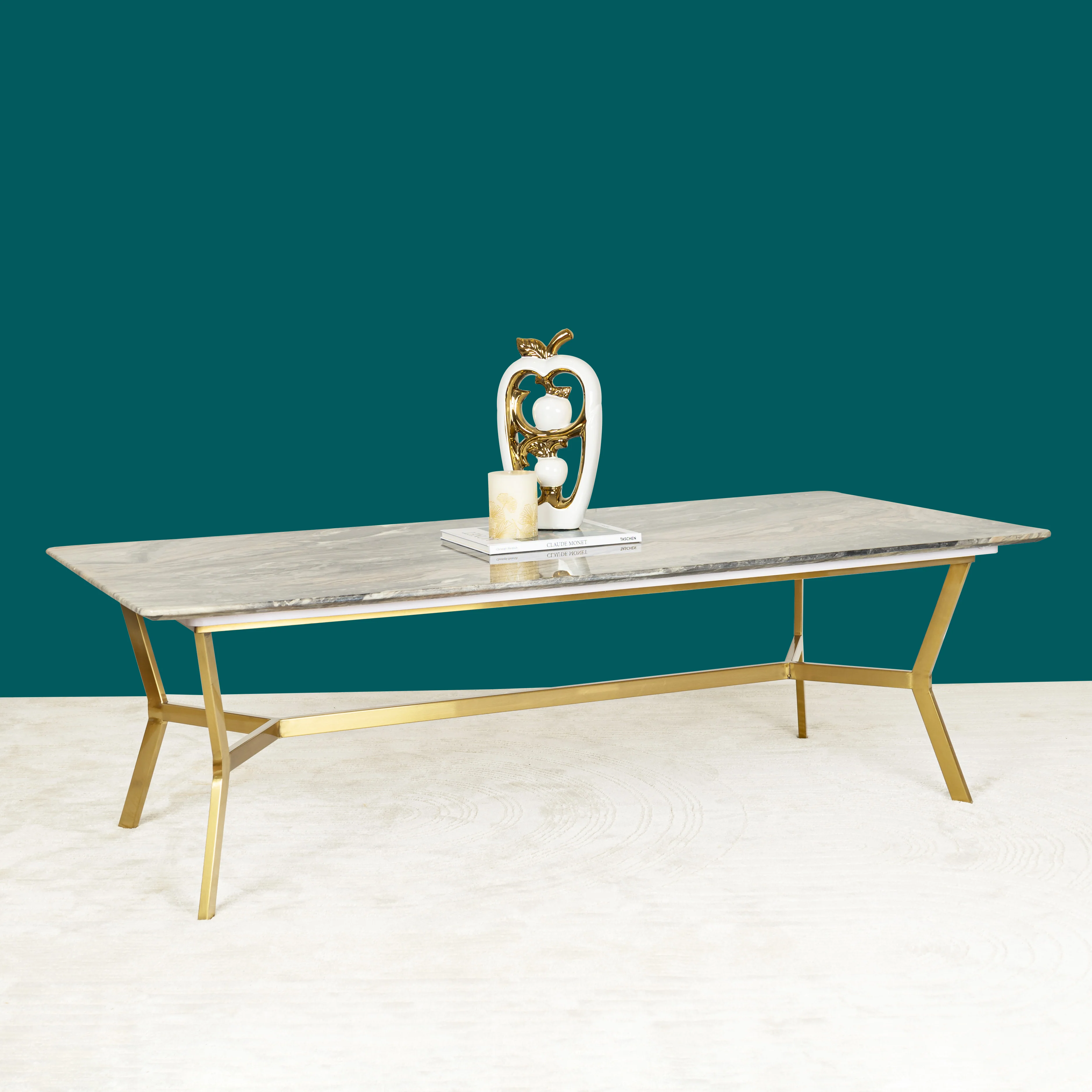 The Roman Rectangular Marble Coffee Table - GOLD (Stainless Steel) (Gray and white Stone) - Image 5