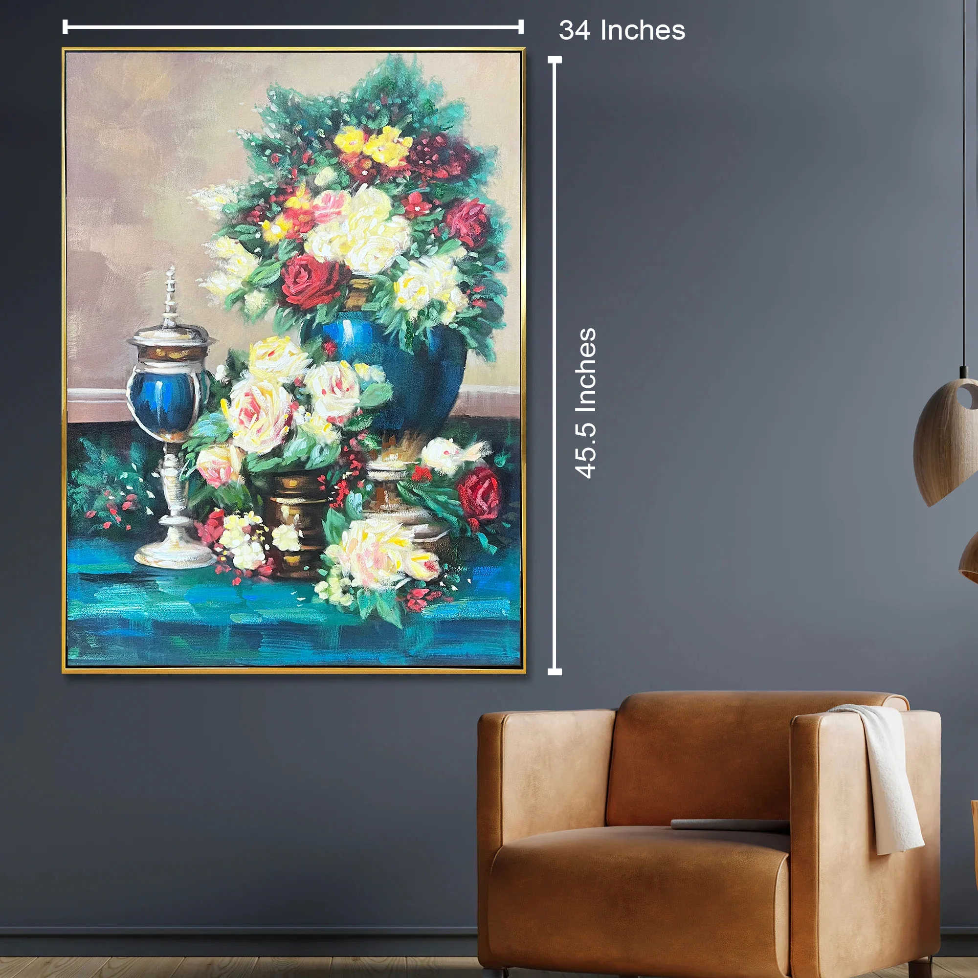 Rose Garden Glow Hand Wall Decor Paintings for Home (With outer Floater Frame) (34x45.5 Inches) - Image 2