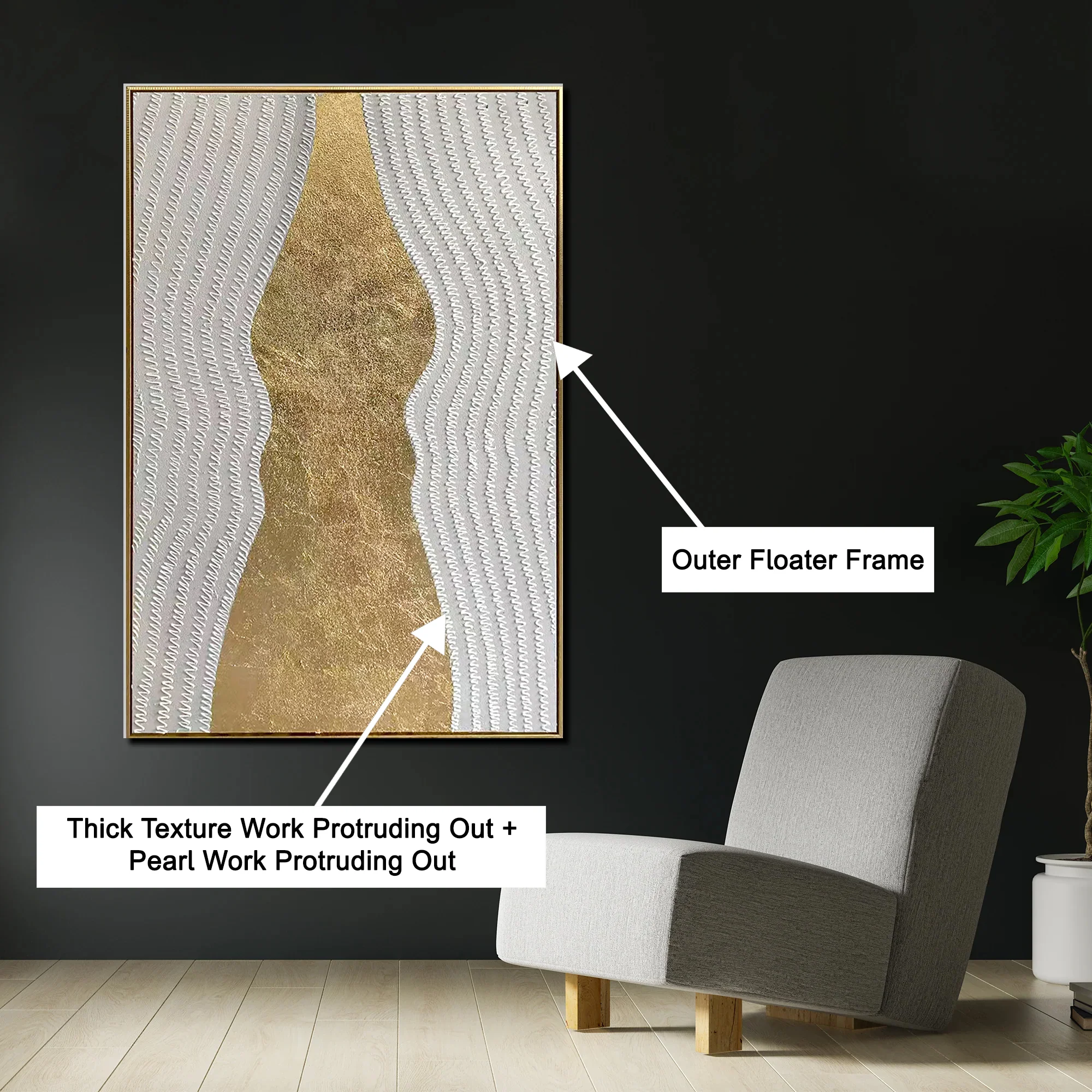 Serene Gold Mirage Modern Wall Art ( 32 x 47 Inches ) - Image 3