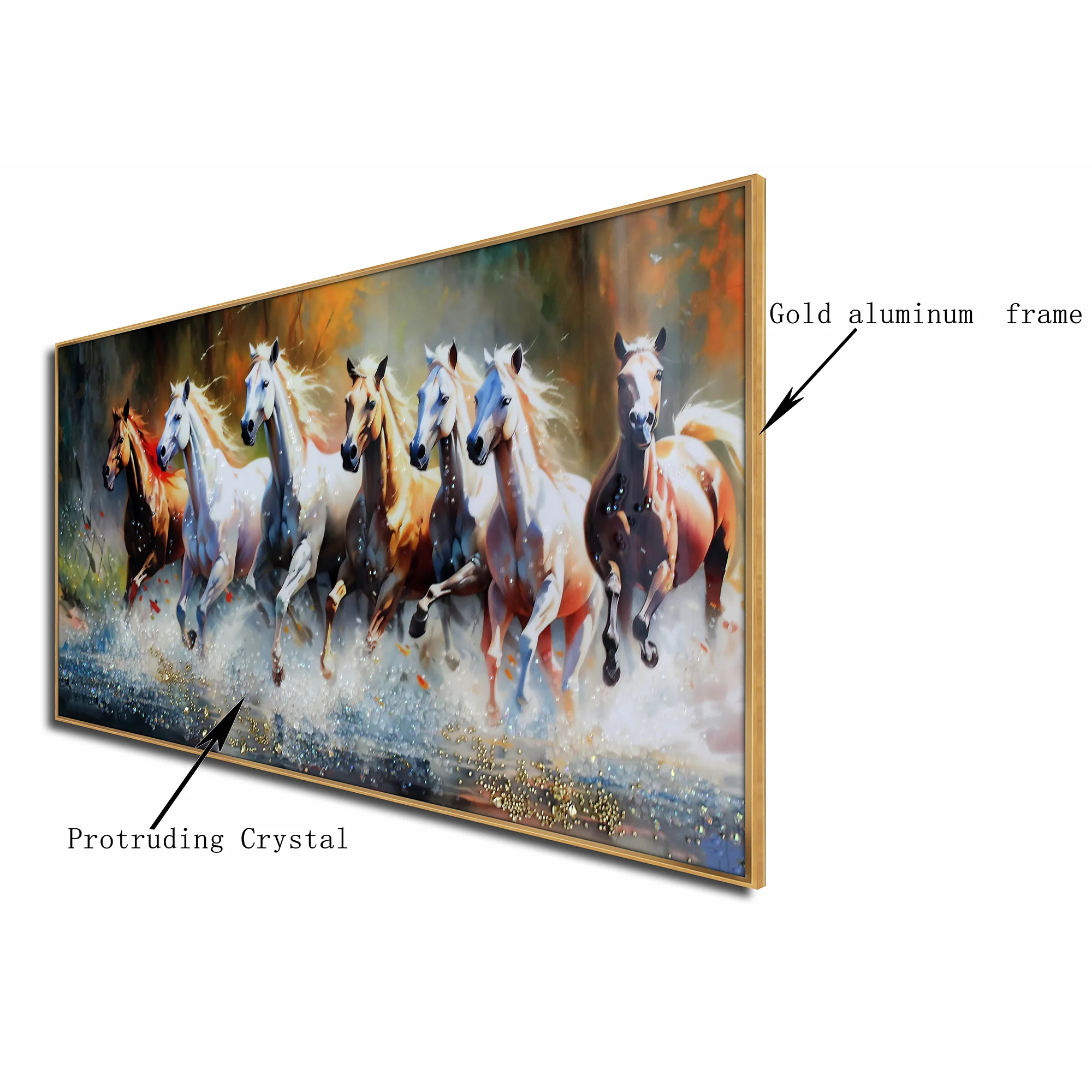 Seven Running Horses Whisper in the Wind Crystal Glass Painting for Wall Art - Medium - Image 5