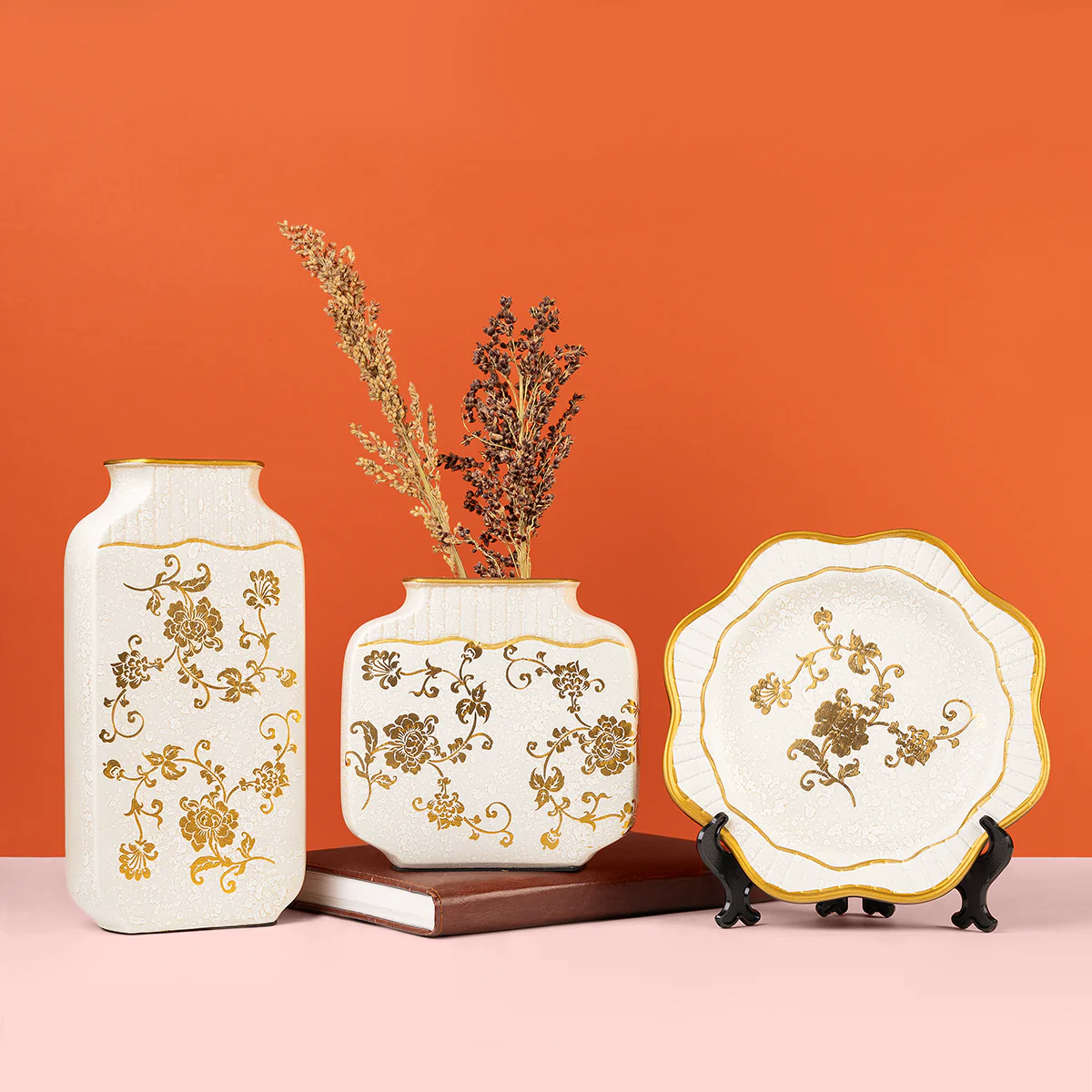 The Casablanca Chevron Decorative Ceramic Vase Set of 3 - White