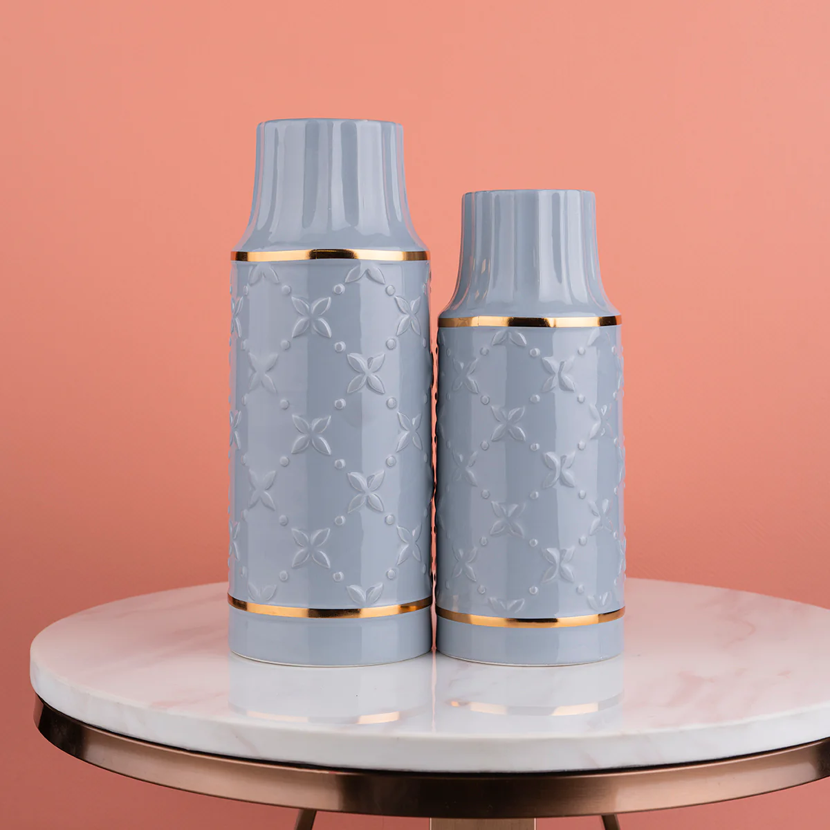 The Glasgow Plaid Decorative Ceramic Vase Set of 2 - Grey - Image 3